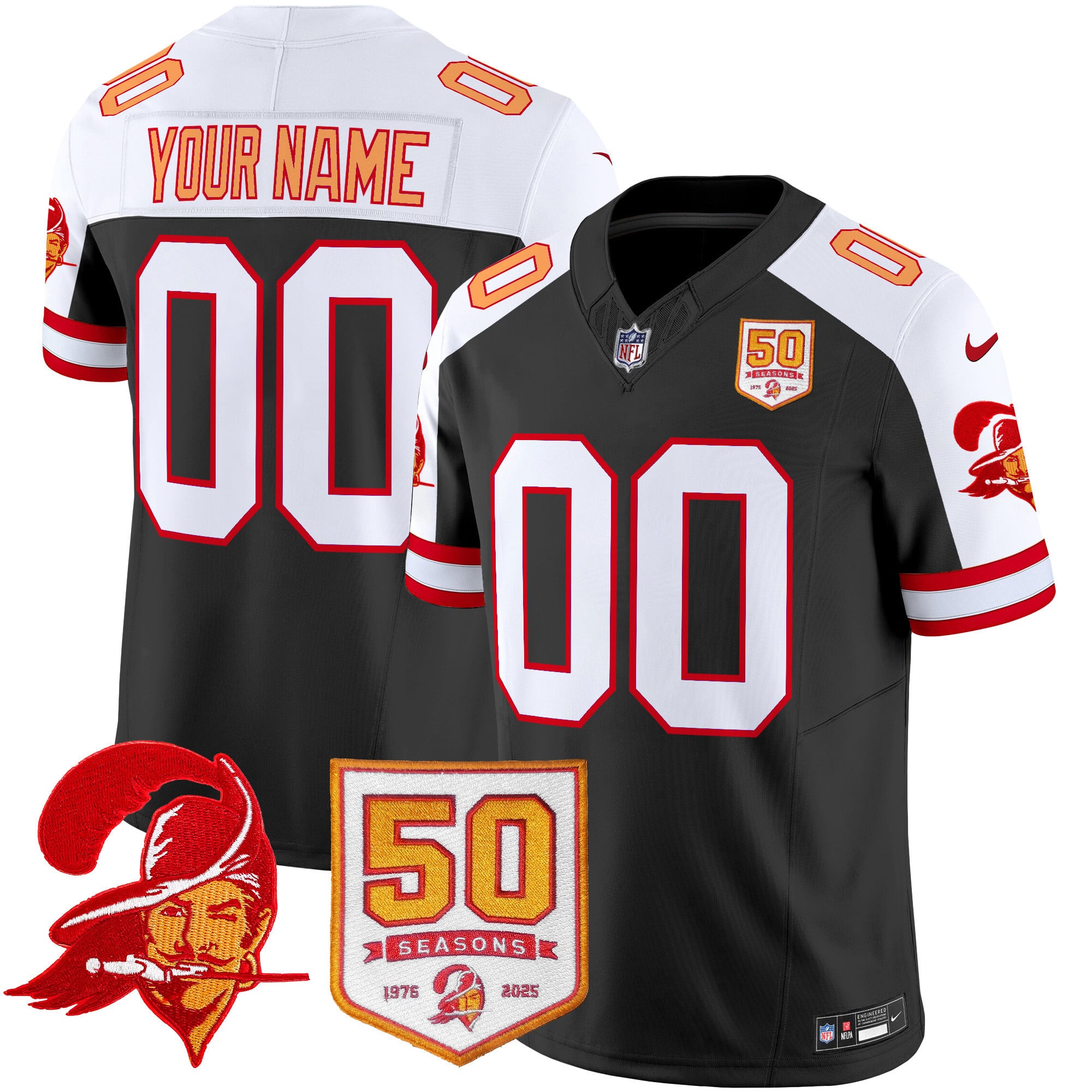 Tampa Bay Buccaneers Throwback 50th Season Patch Vapor Limited Custom Jersey – All Stitched