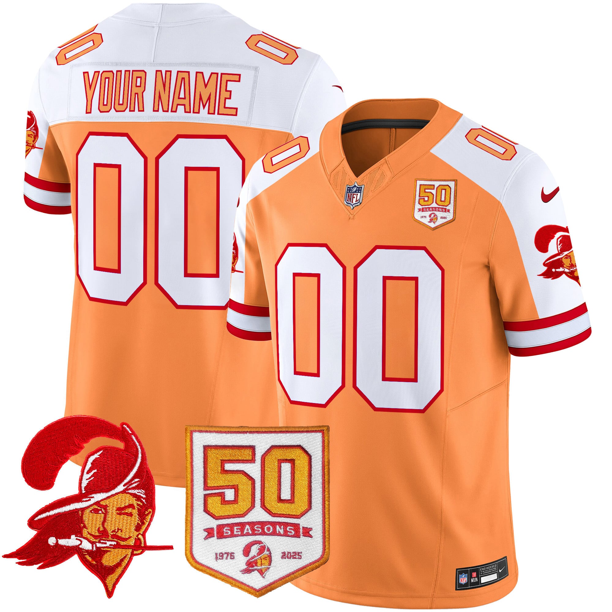 Tampa Bay Buccaneers Throwback 50th Season Patch Vapor Limited Custom Jersey – All Stitched