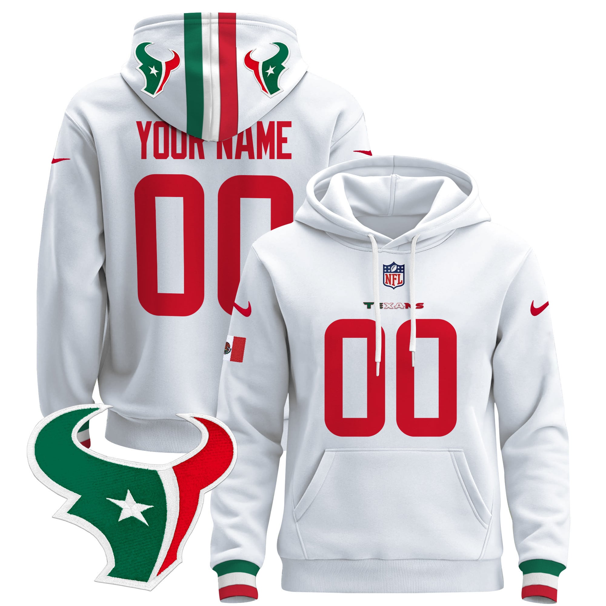 Houston Texans Mexico 2024 Custom Pullover Hoodie