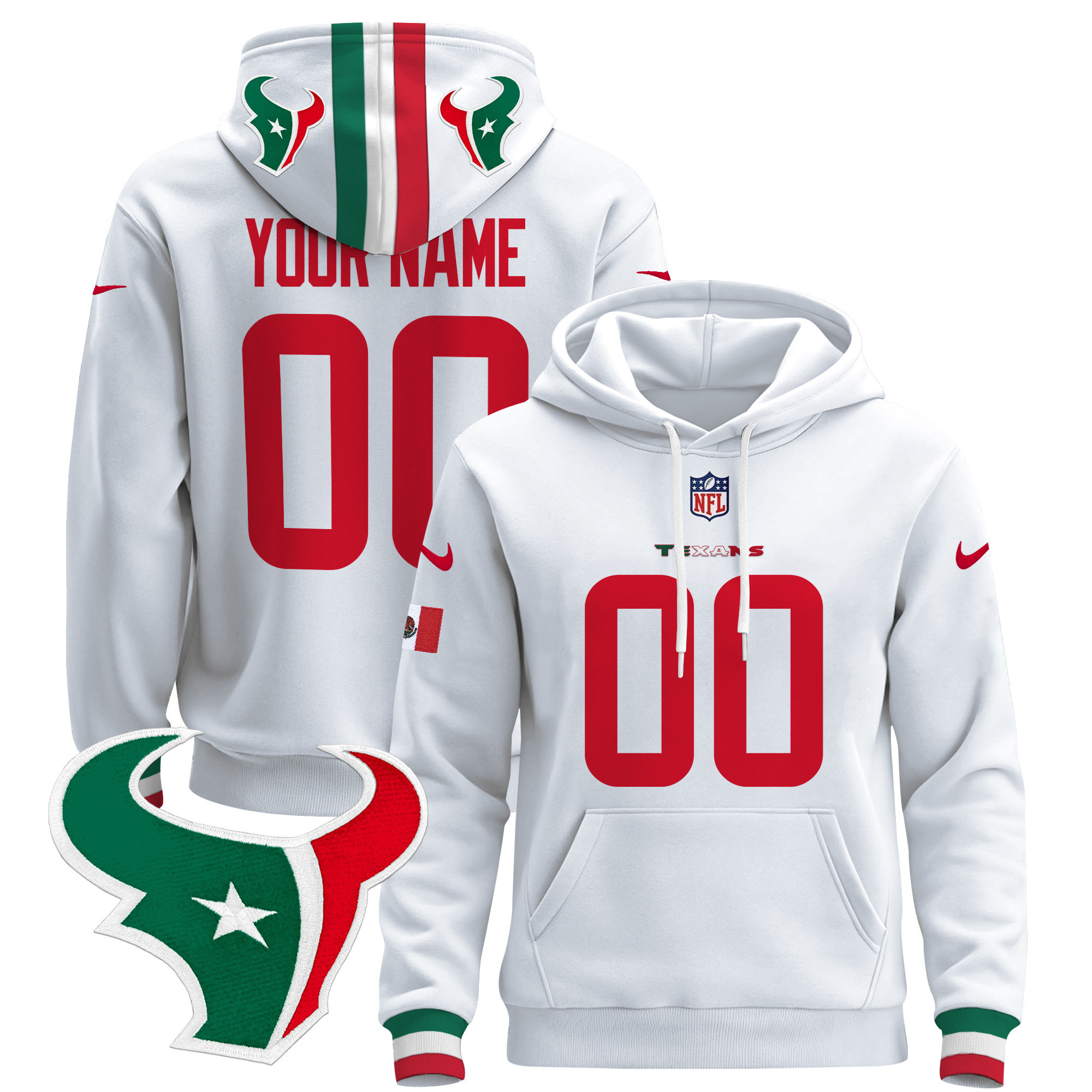 Houston Texans Mexico 2024 Custom Pullover Hoodie