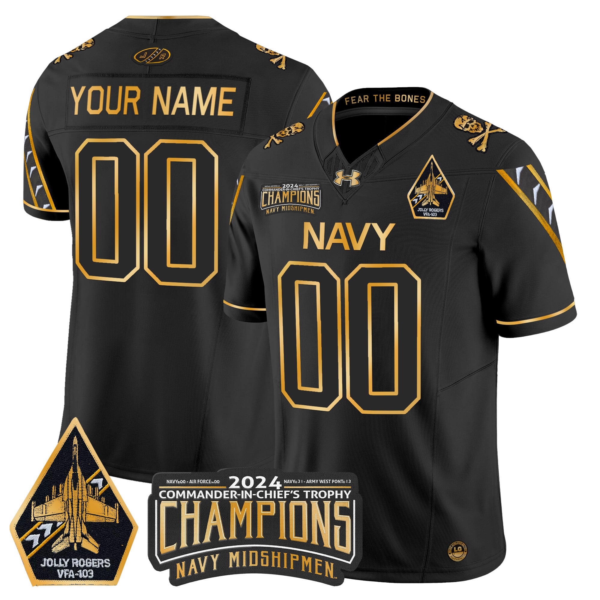 Navy Midshipmen 2024 Commander-In-Chief’s Trophy Champions Patch Gold Vapor Limited Custom Jersey – All Stitched