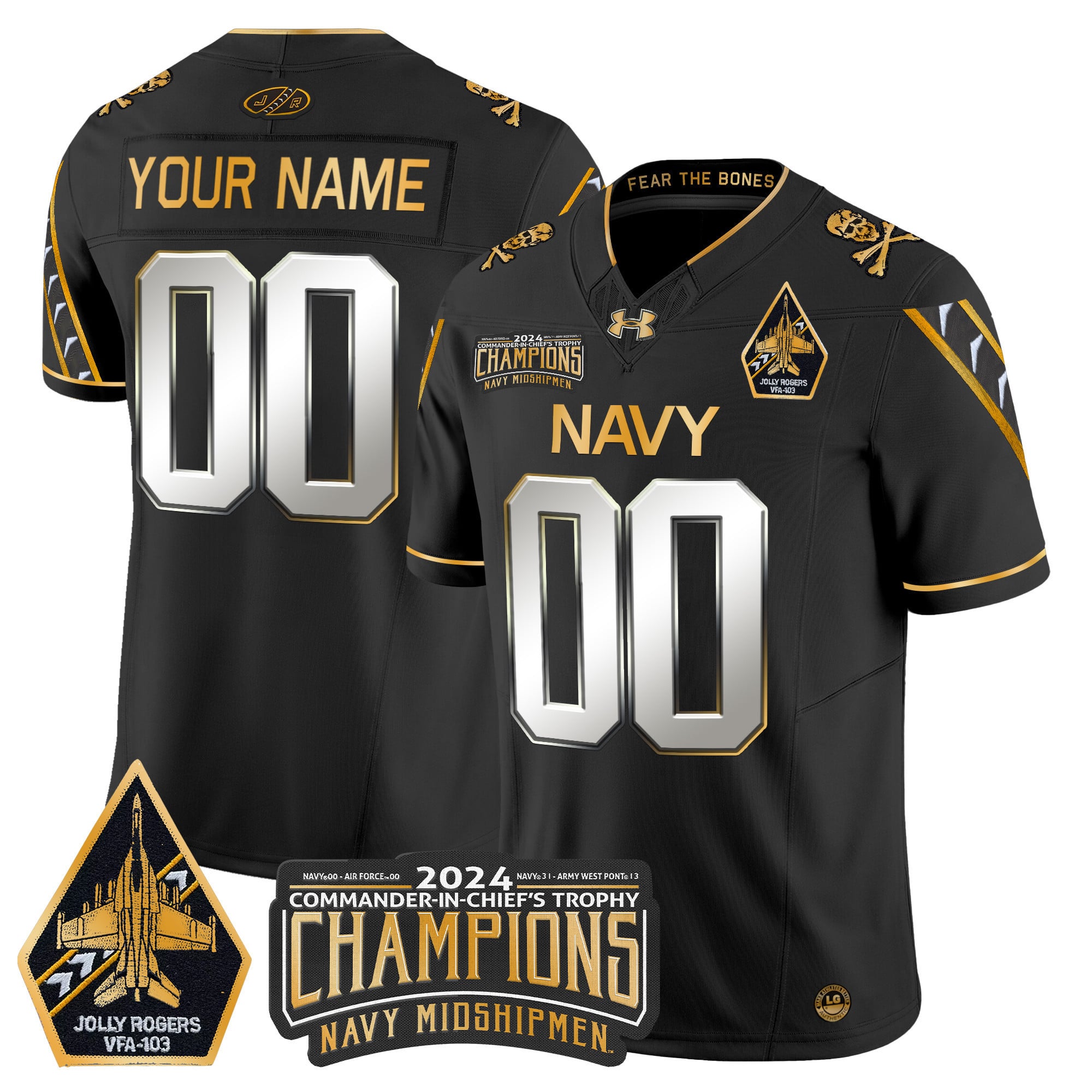 Navy Midshipmen 2024 Commander-In-Chief’s Trophy Champions Patch Gold Vapor Limited Custom Jersey – All Stitched