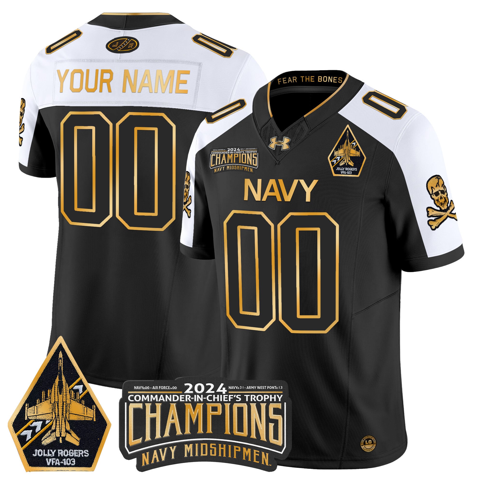 Navy Midshipmen 2024 Commander-In-Chief’s Trophy Champions Patch Gold Vapor Limited Custom Jersey – All Stitched