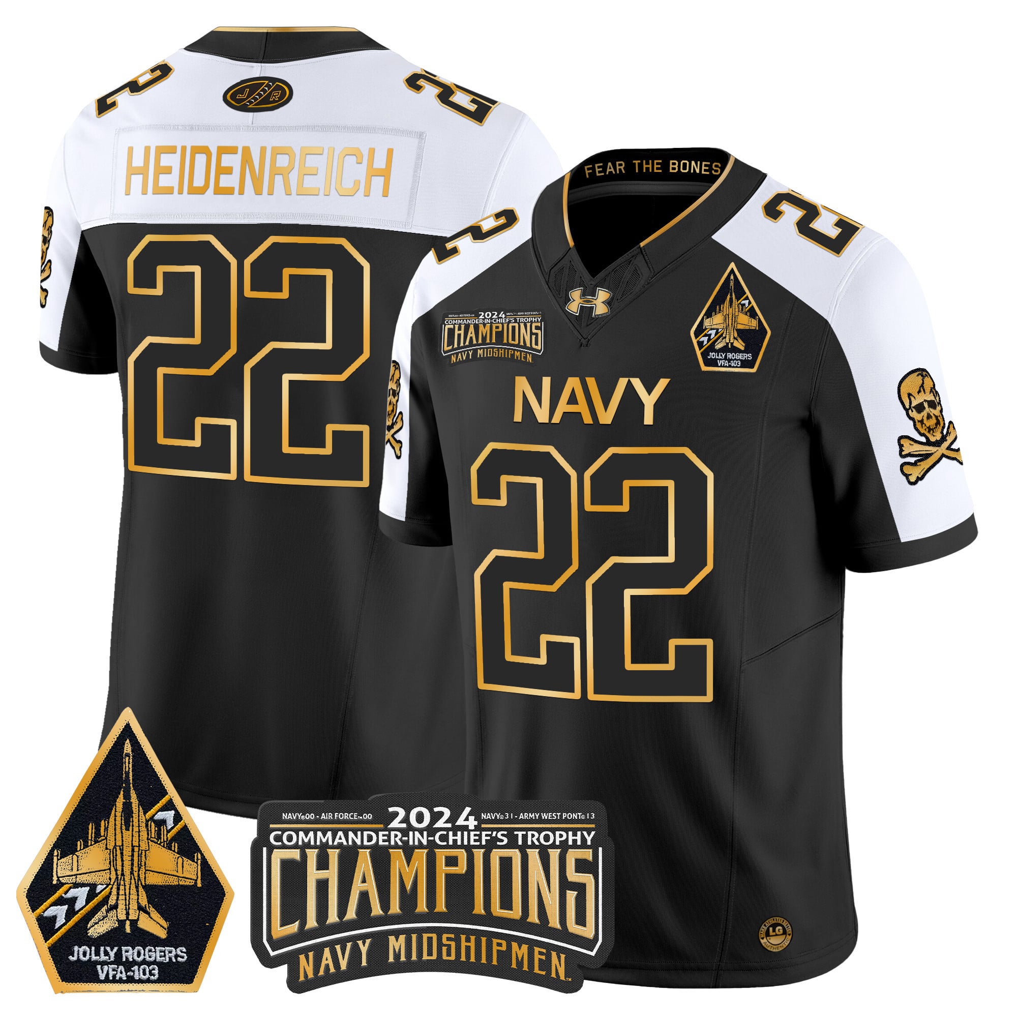 Men’s Navy Midshipmen 2024 Commander-In-Chief’s Trophy Champions Patch Gold Vapor Limited Jersey – All Stitched