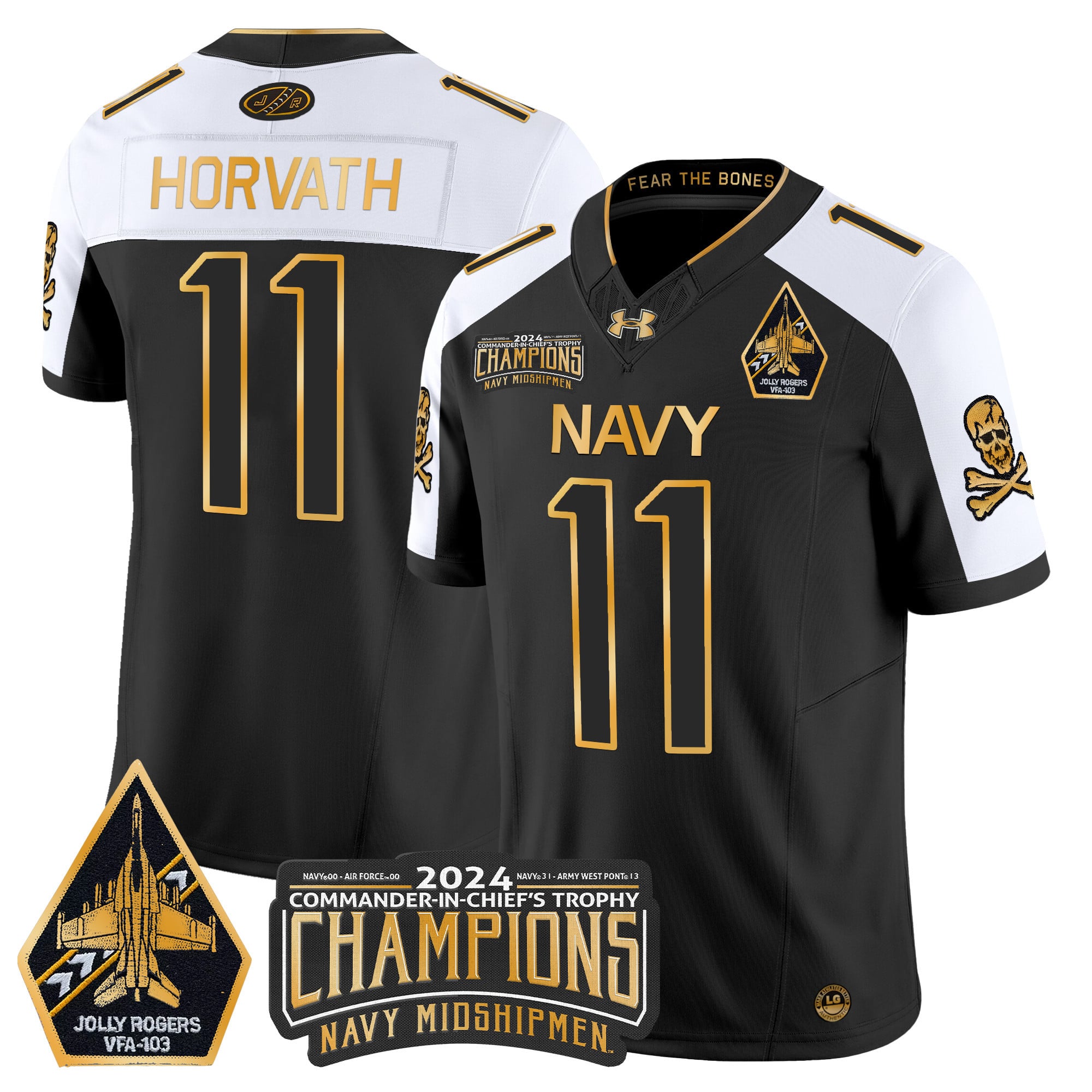 Men’s Navy Midshipmen 2024 Commander-In-Chief’s Trophy Champions Patch Gold Vapor Limited Jersey – All Stitched