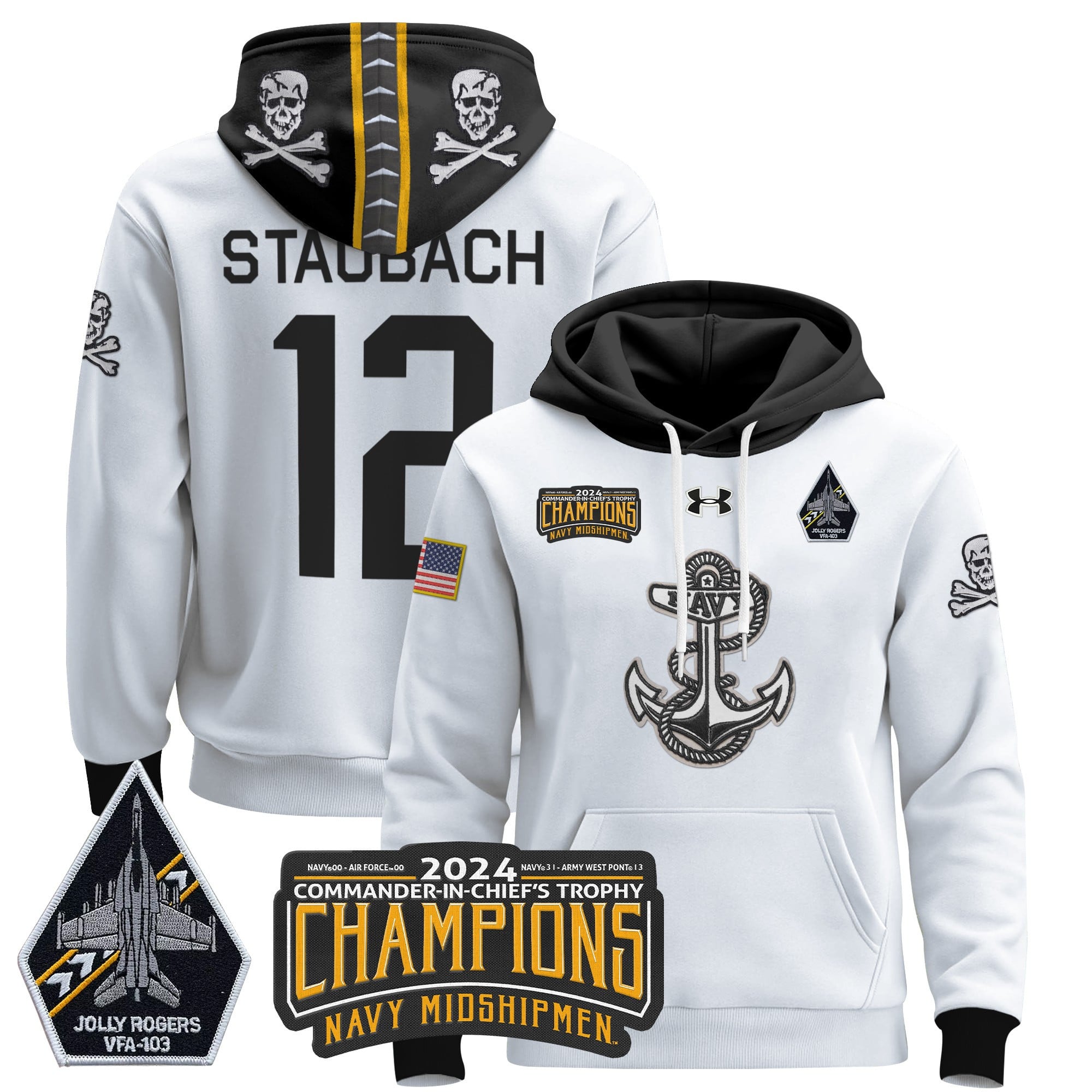 Navy Midshipmen 2024 Commander-In-Chief’s Trophy Champions Patch Pullover Hoodie