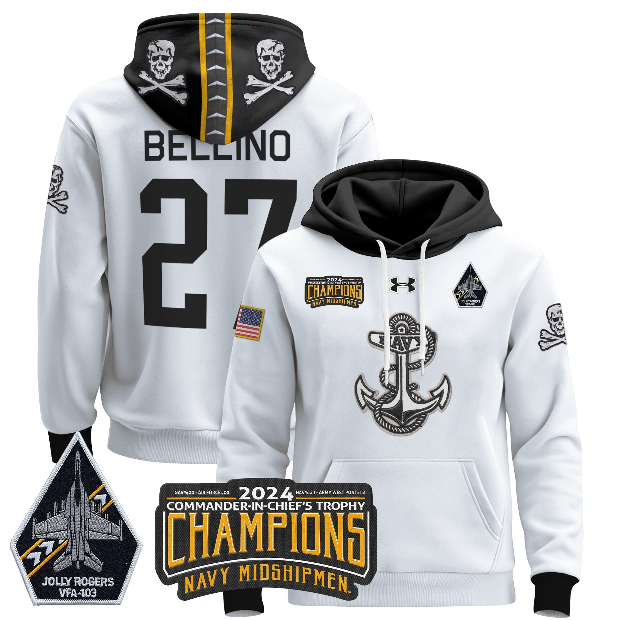 Navy Midshipmen 2024 Commander-In-Chief’s Trophy Champions Patch Pullover Hoodie