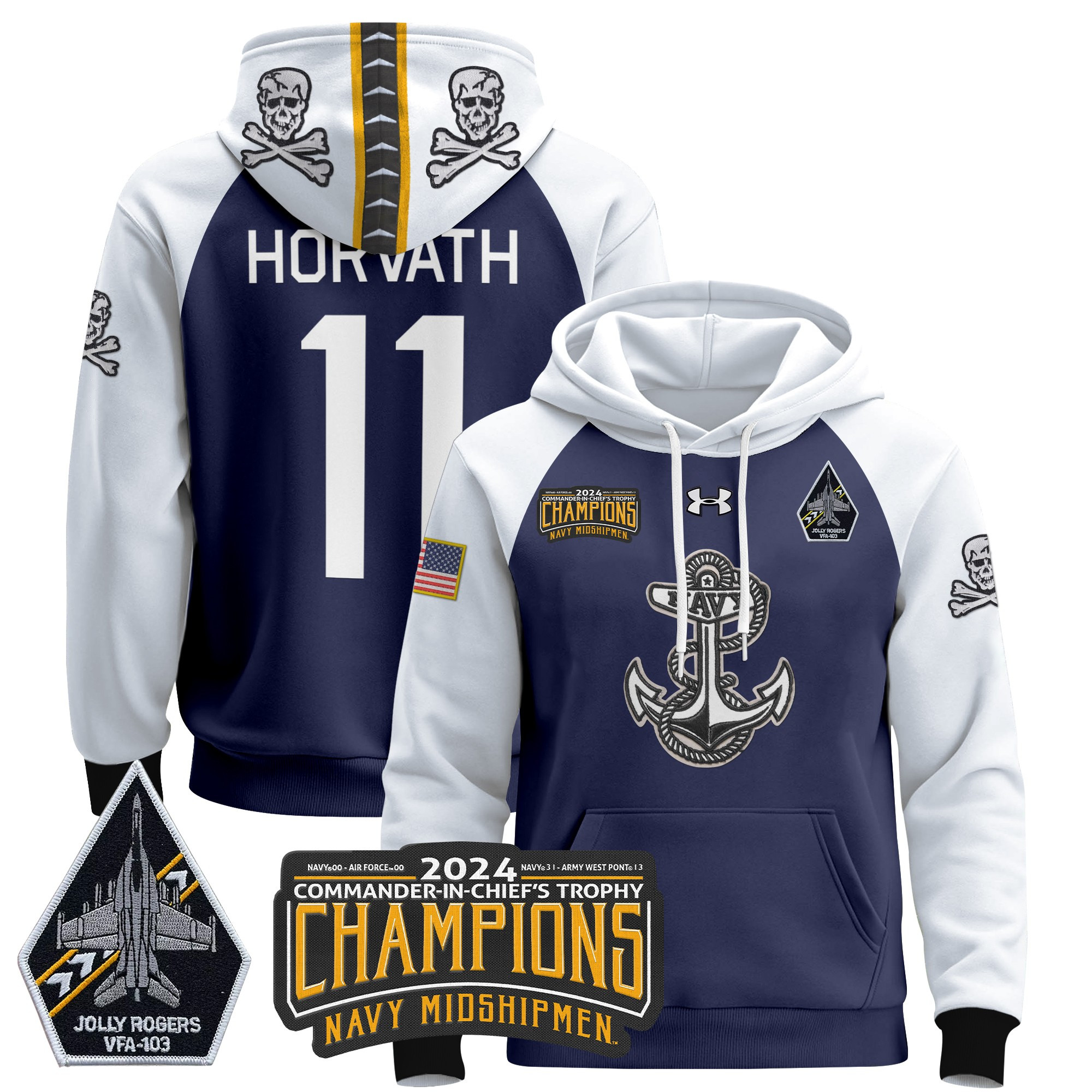 Navy Midshipmen 2024 Commander-In-Chief’s Trophy Champions Patch Pullover Hoodie