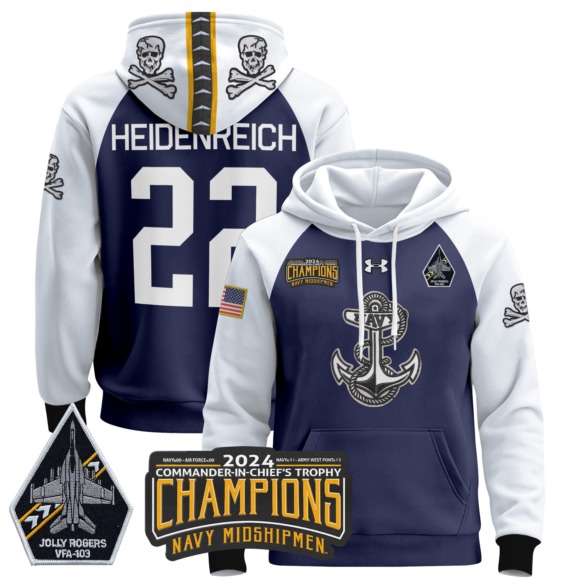 Navy Midshipmen 2024 Commander-In-Chief’s Trophy Champions Patch Pullover Hoodie