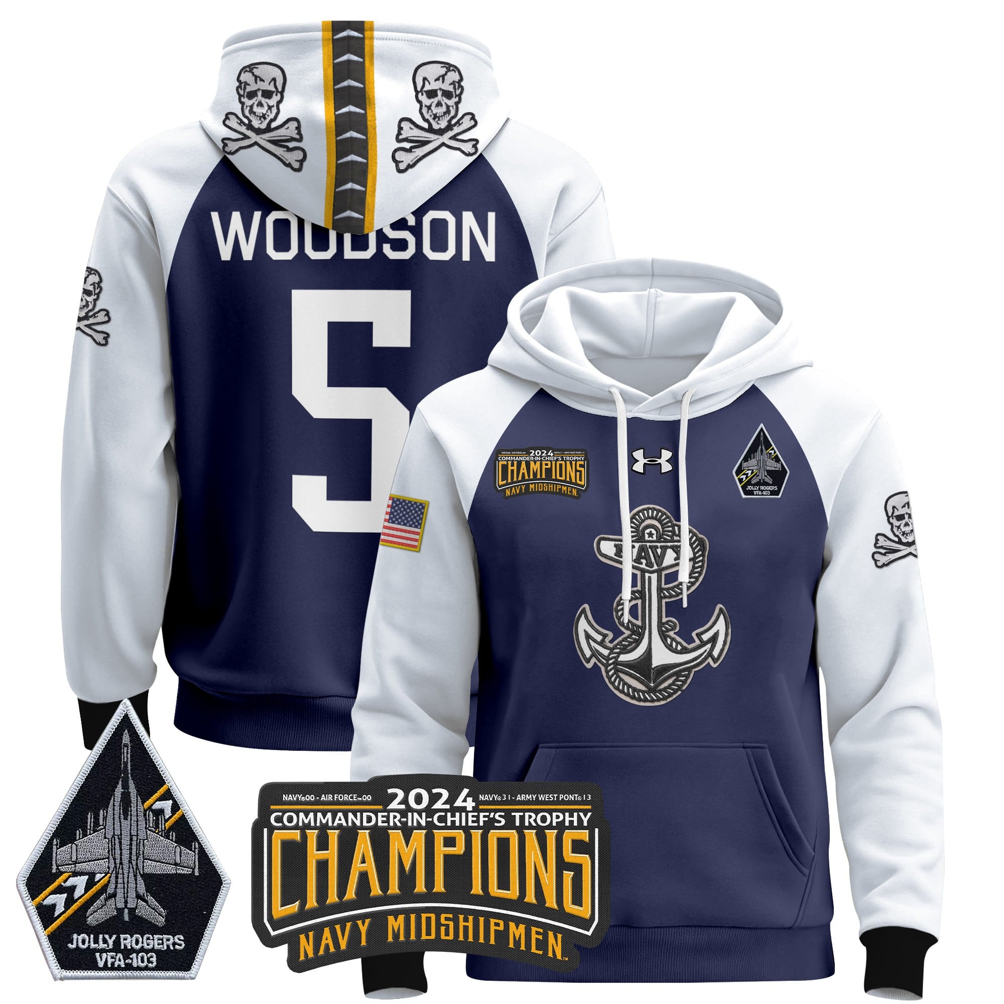 Navy Midshipmen 2024 Commander-In-Chief’s Trophy Champions Patch Pullover Hoodie