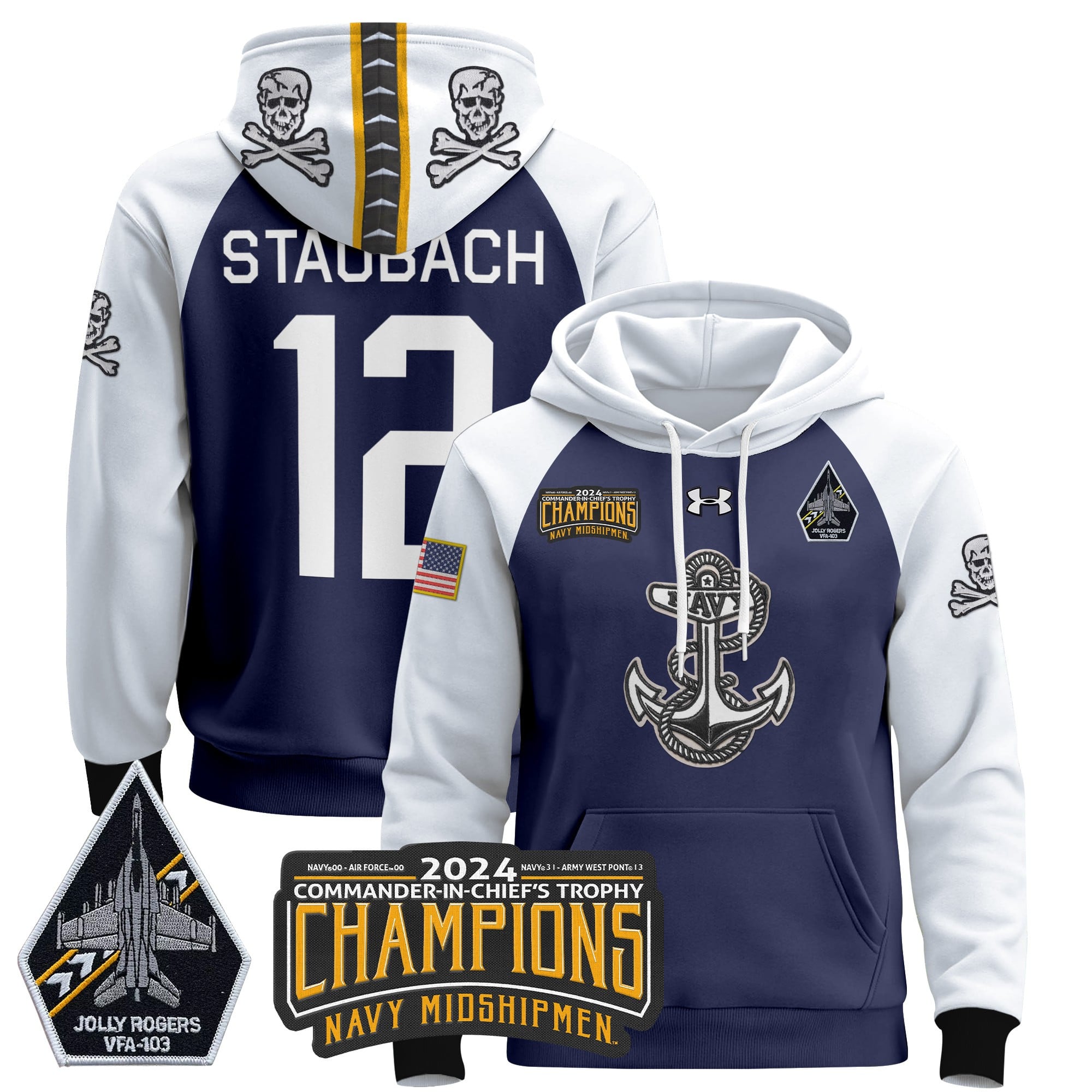 Navy Midshipmen 2024 Commander-In-Chief’s Trophy Champions Patch Pullover Hoodie