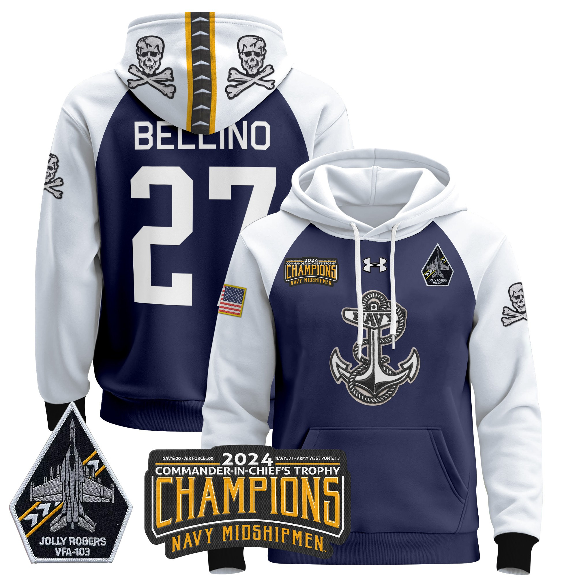 Navy Midshipmen 2024 Commander-In-Chief’s Trophy Champions Patch Pullover Hoodie