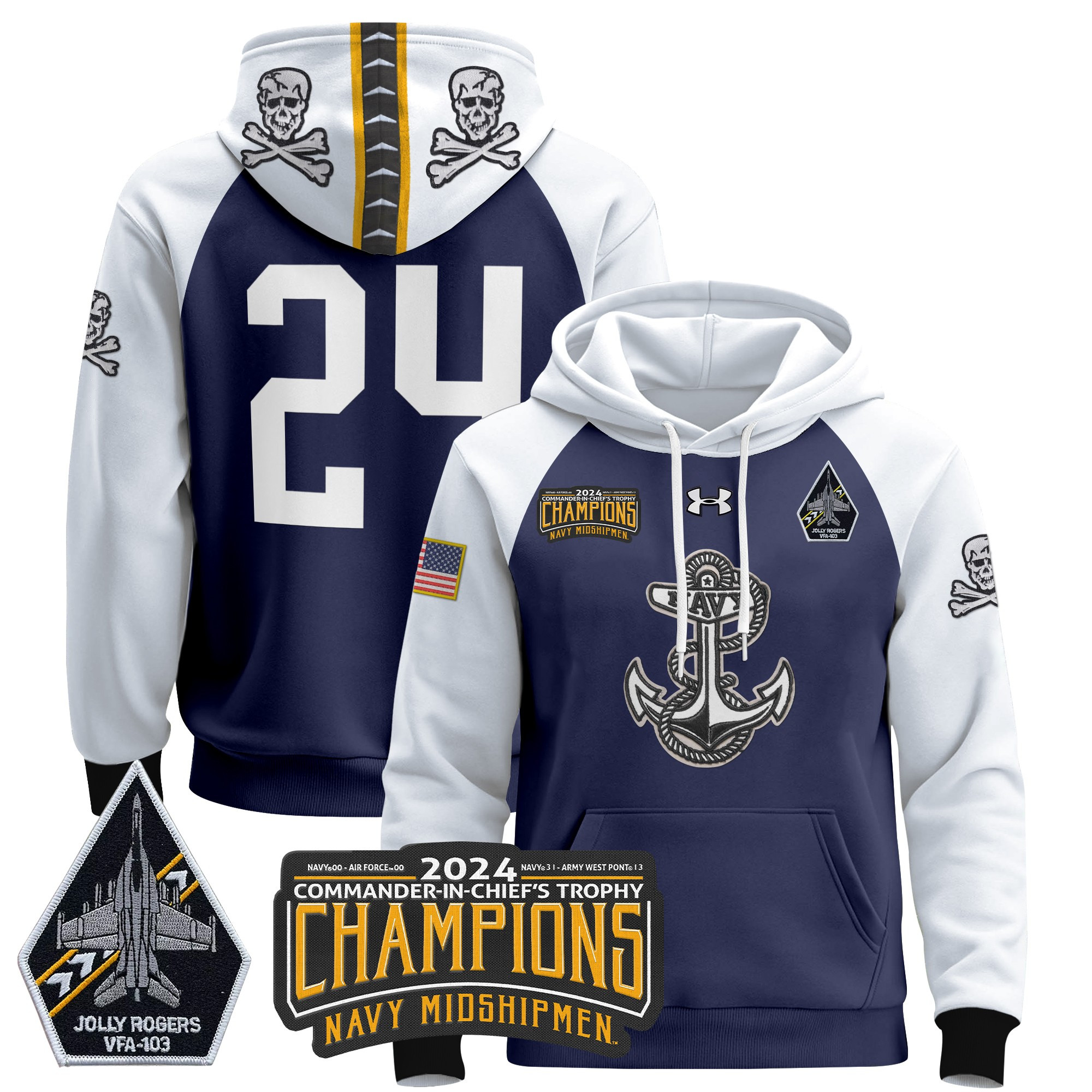 Navy Midshipmen 2024 Commander-In-Chief’s Trophy Champions Patch Pullover Hoodie