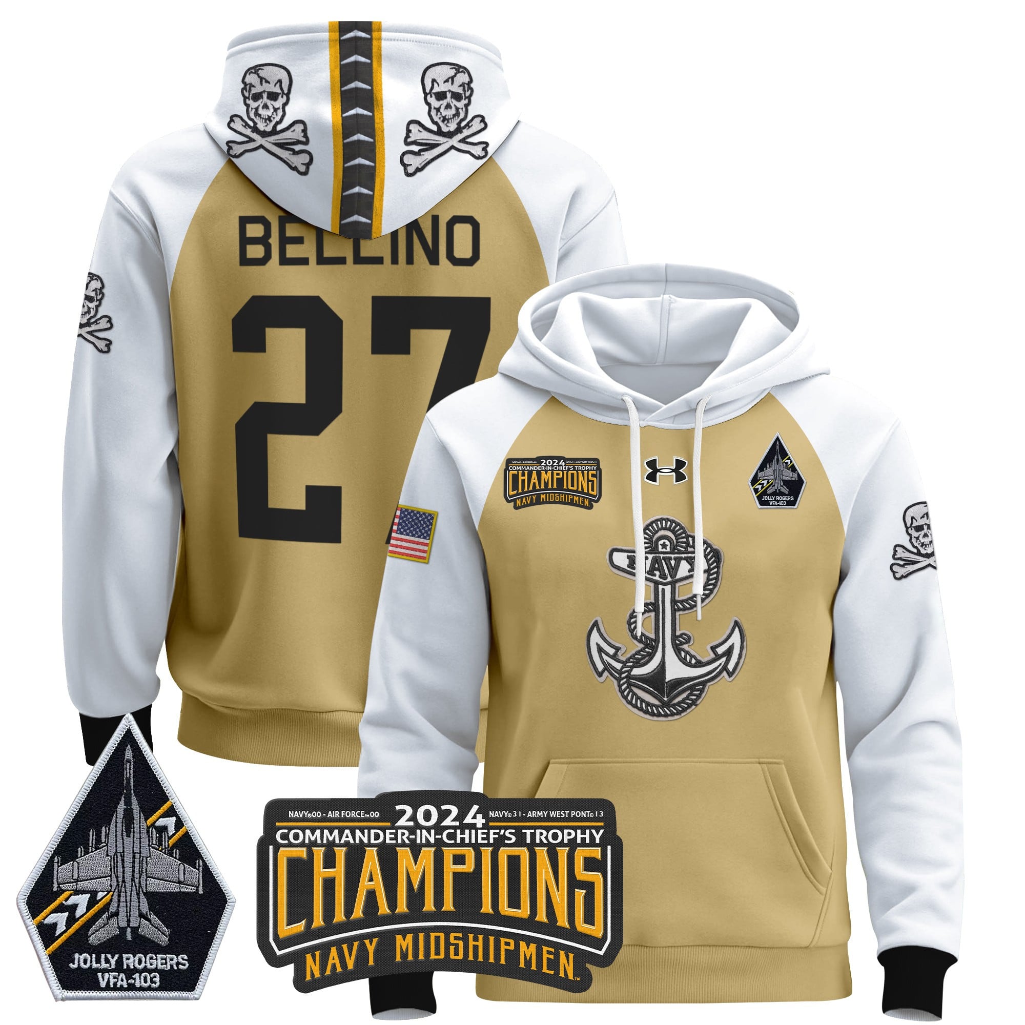 Navy Midshipmen 2024 Commander-In-Chief’s Trophy Champions Patch Pullover Hoodie