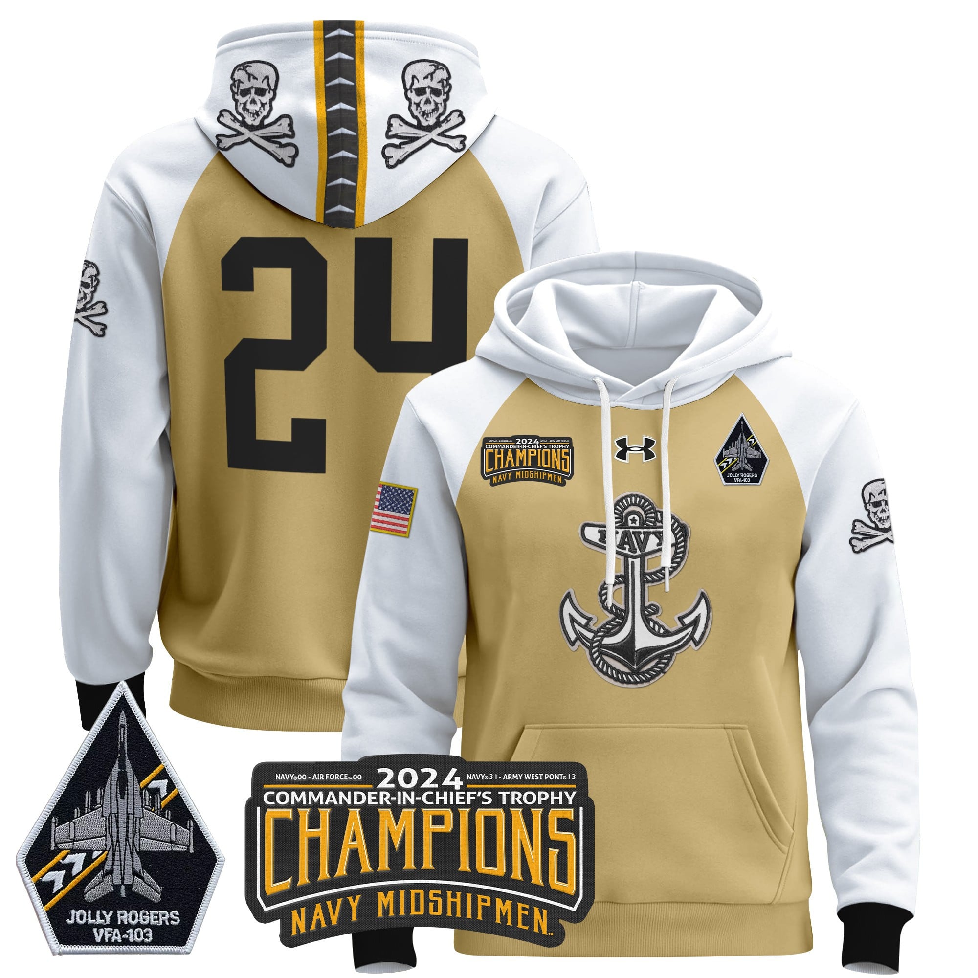 Navy Midshipmen 2024 Commander-In-Chief’s Trophy Champions Patch Pullover Hoodie