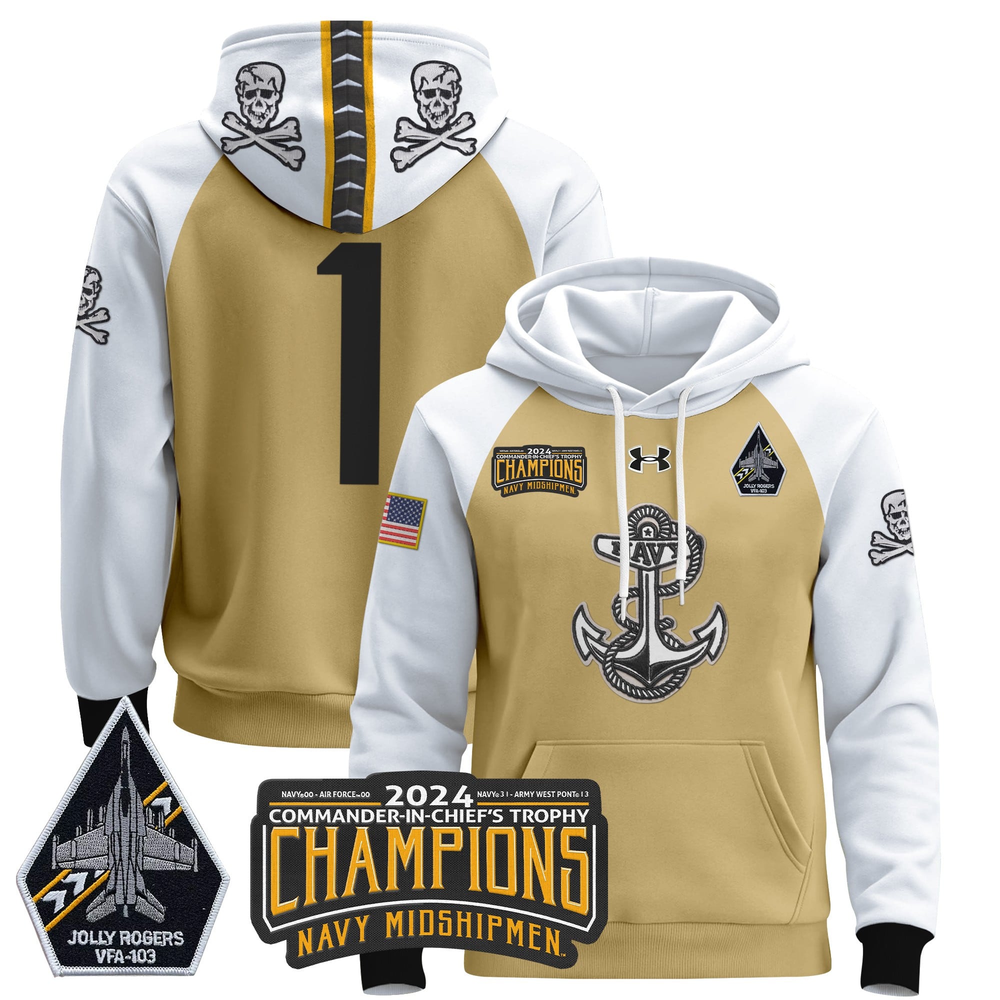 Navy Midshipmen 2024 Commander-In-Chief’s Trophy Champions Patch Pullover Hoodie