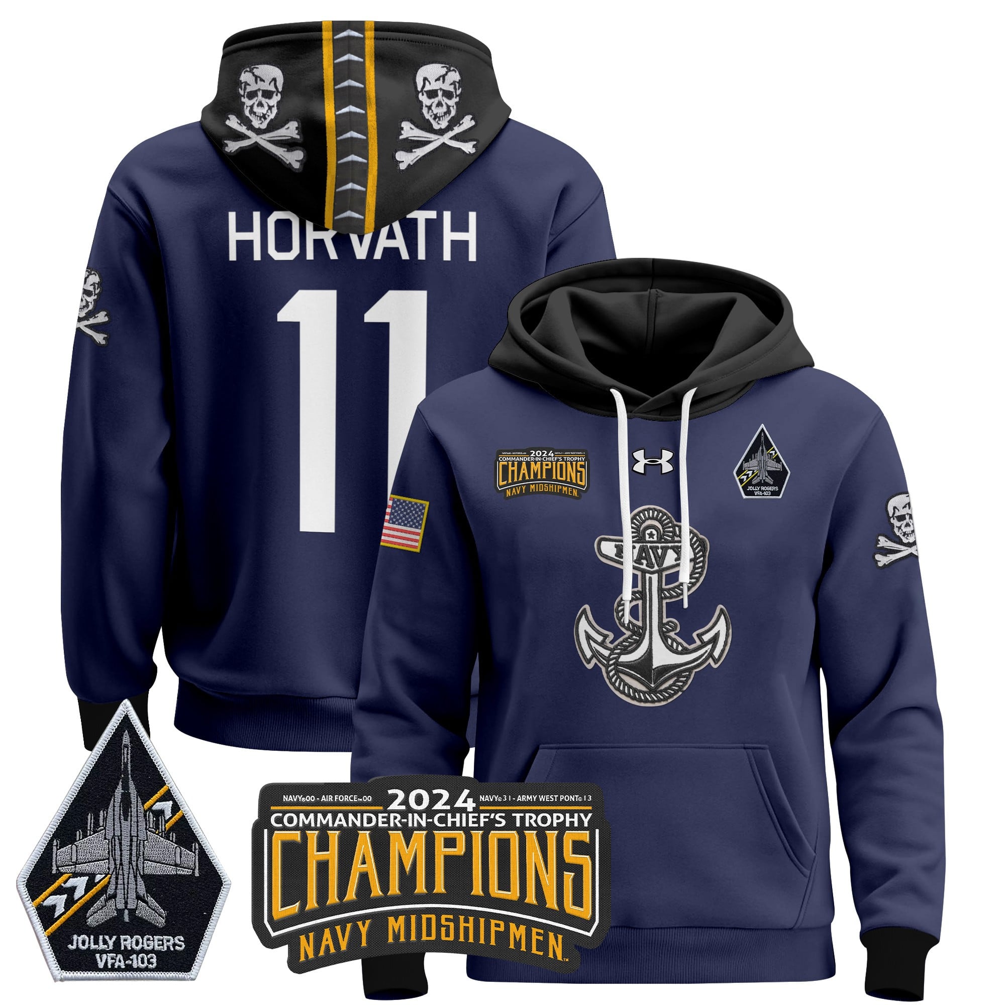 Navy Midshipmen 2024 Commander-In-Chief’s Trophy Champions Patch Pullover Hoodie