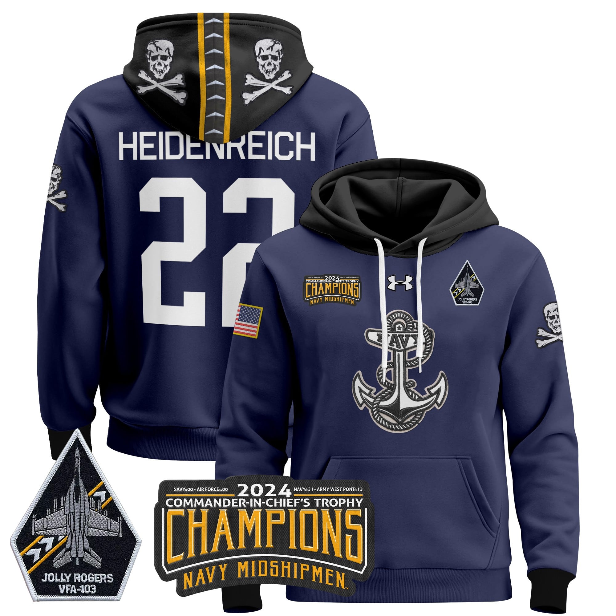 Navy Midshipmen 2024 Commander-In-Chief’s Trophy Champions Patch Pullover Hoodie