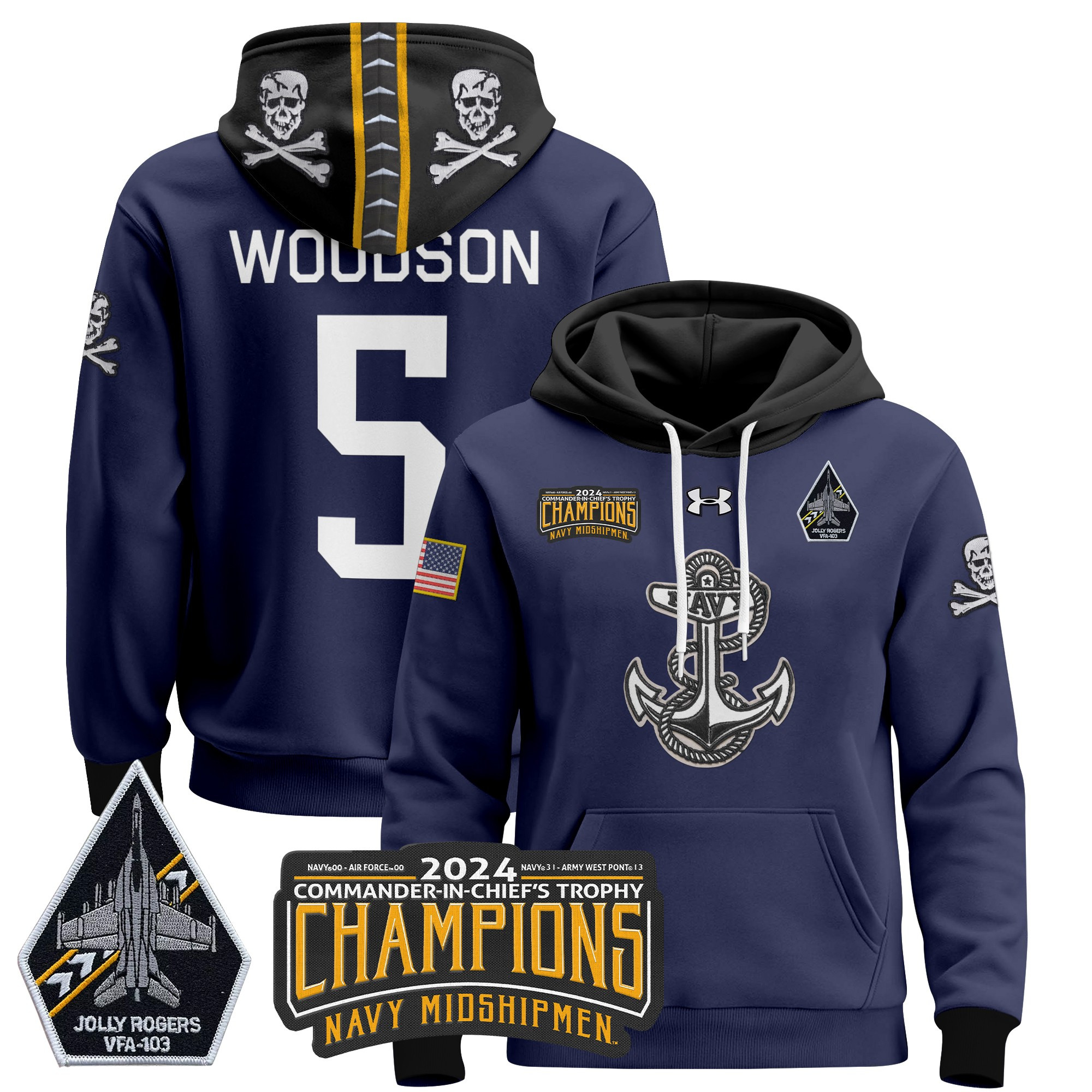 Navy Midshipmen 2024 Commander-In-Chief’s Trophy Champions Patch Pullover Hoodie