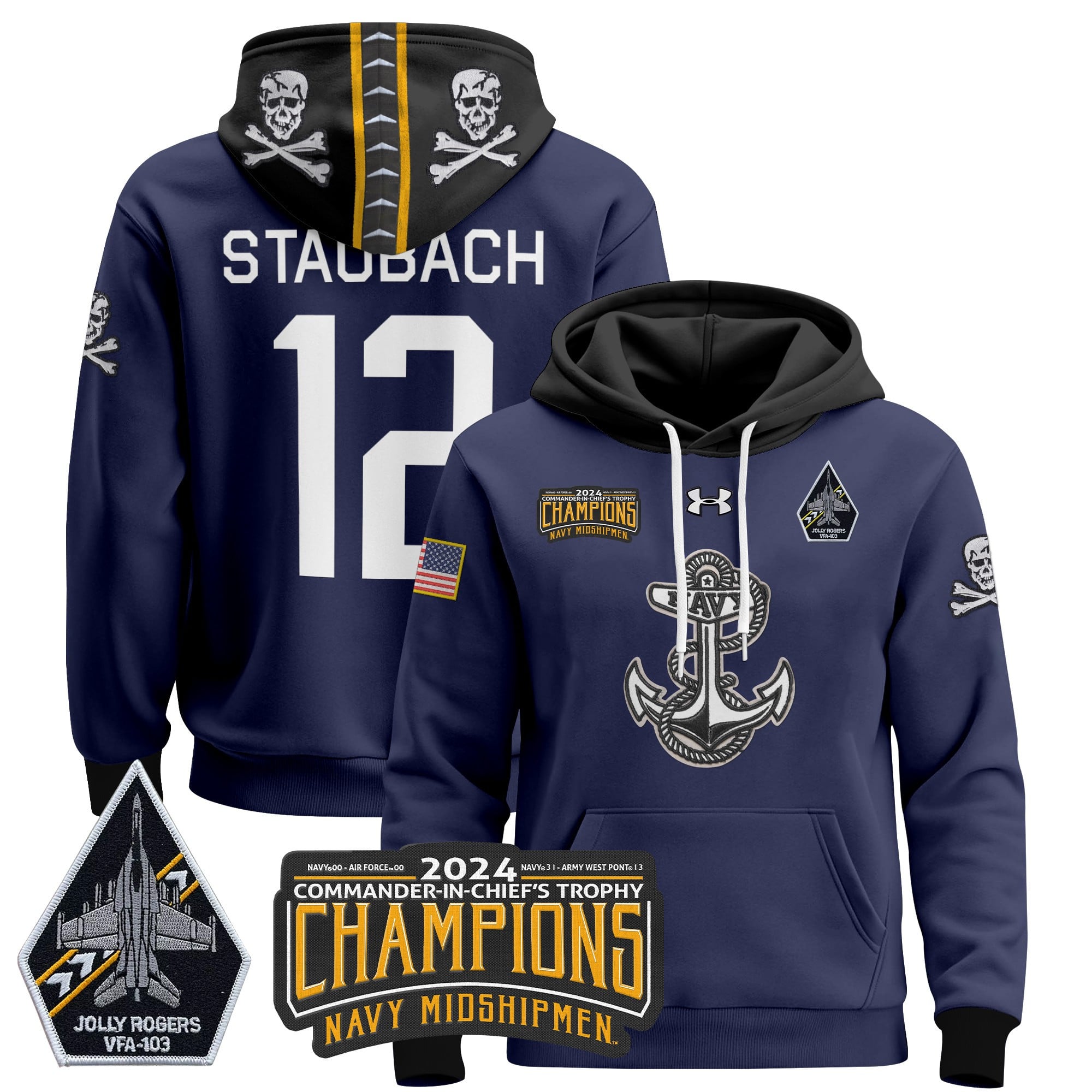 Navy Midshipmen 2024 Commander-In-Chief’s Trophy Champions Patch Pullover Hoodie
