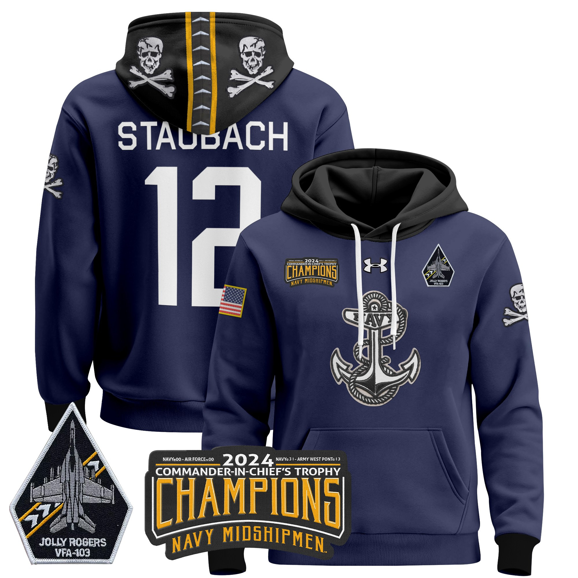 Navy Midshipmen 2024 Commander-In-Chief’s Trophy Champions Patch Pullover Hoodie
