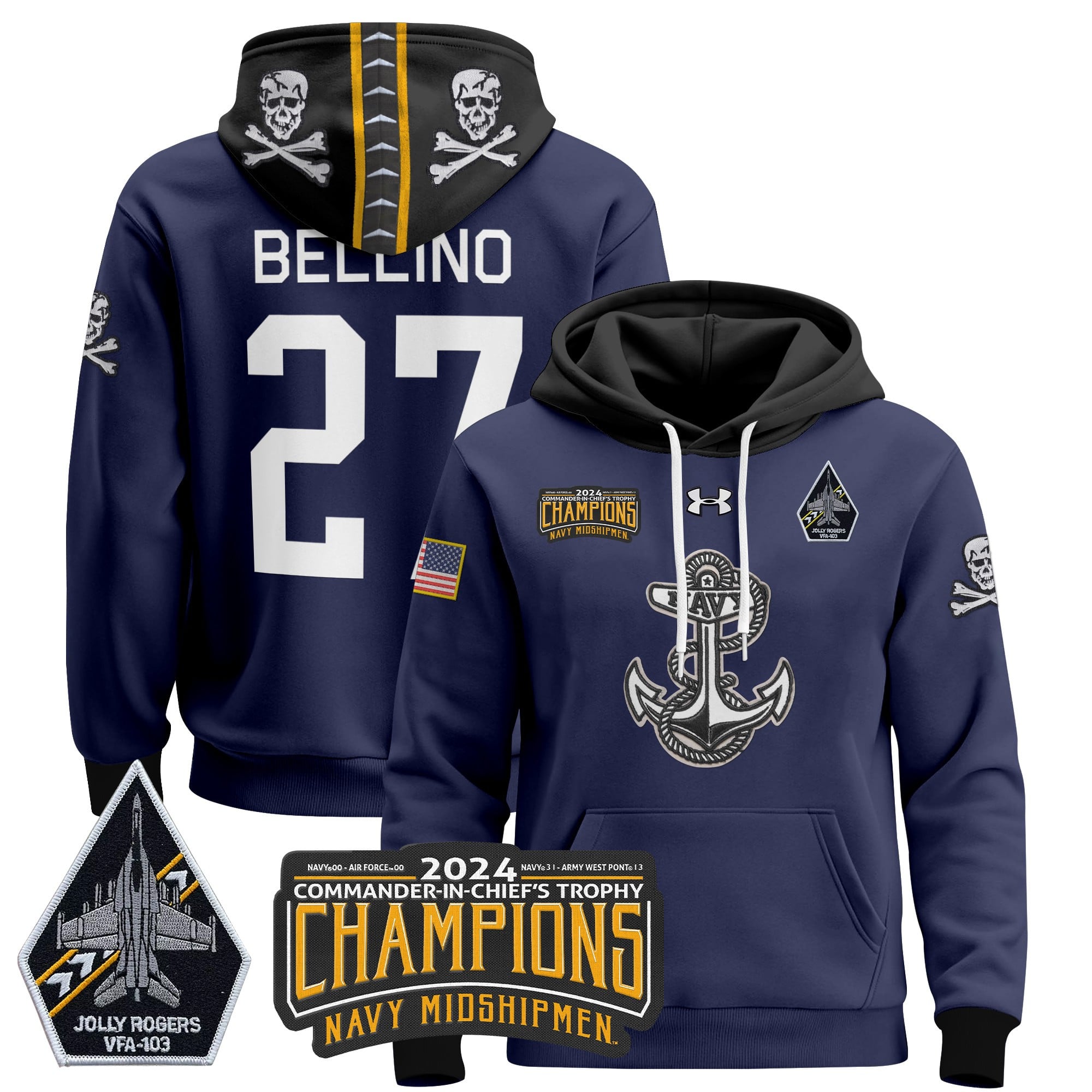 Navy Midshipmen 2024 Commander-In-Chief’s Trophy Champions Patch Pullover Hoodie
