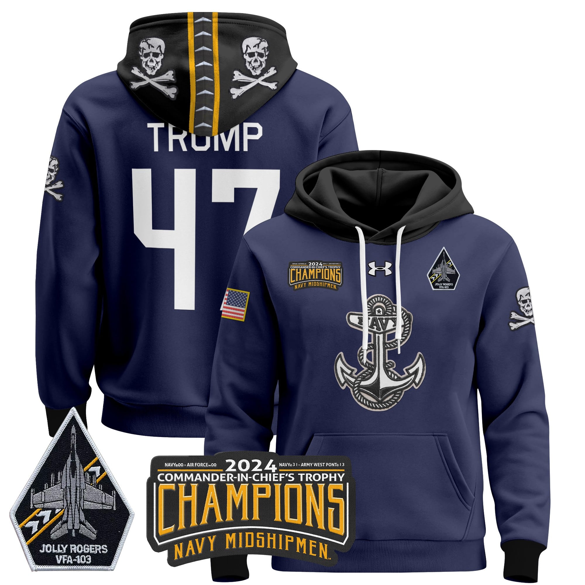 Navy Midshipmen 2024 Commander-In-Chief’s Trophy Champions Patch Pullover Hoodie