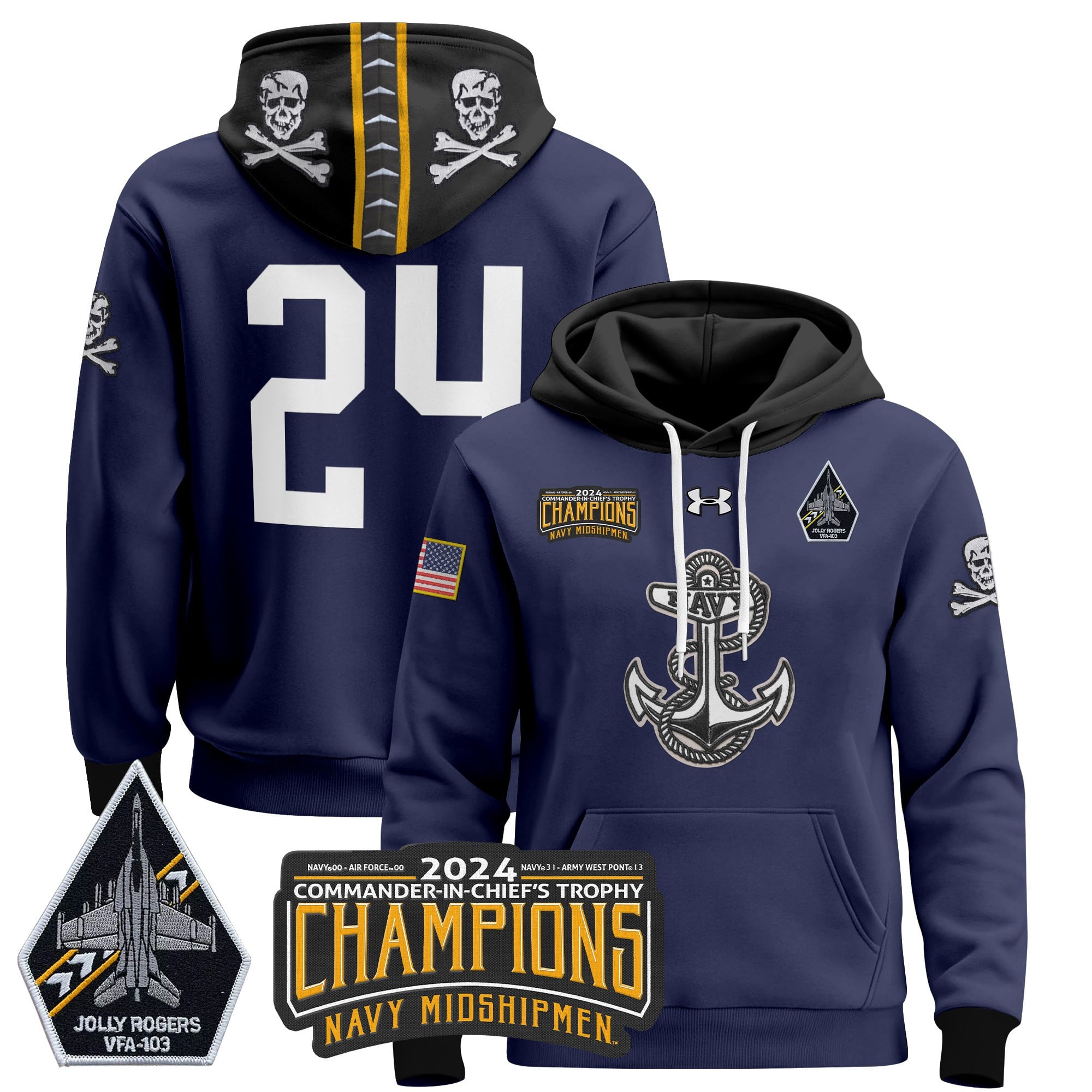 Navy Midshipmen 2024 Commander-In-Chief’s Trophy Champions Patch Pullover Hoodie