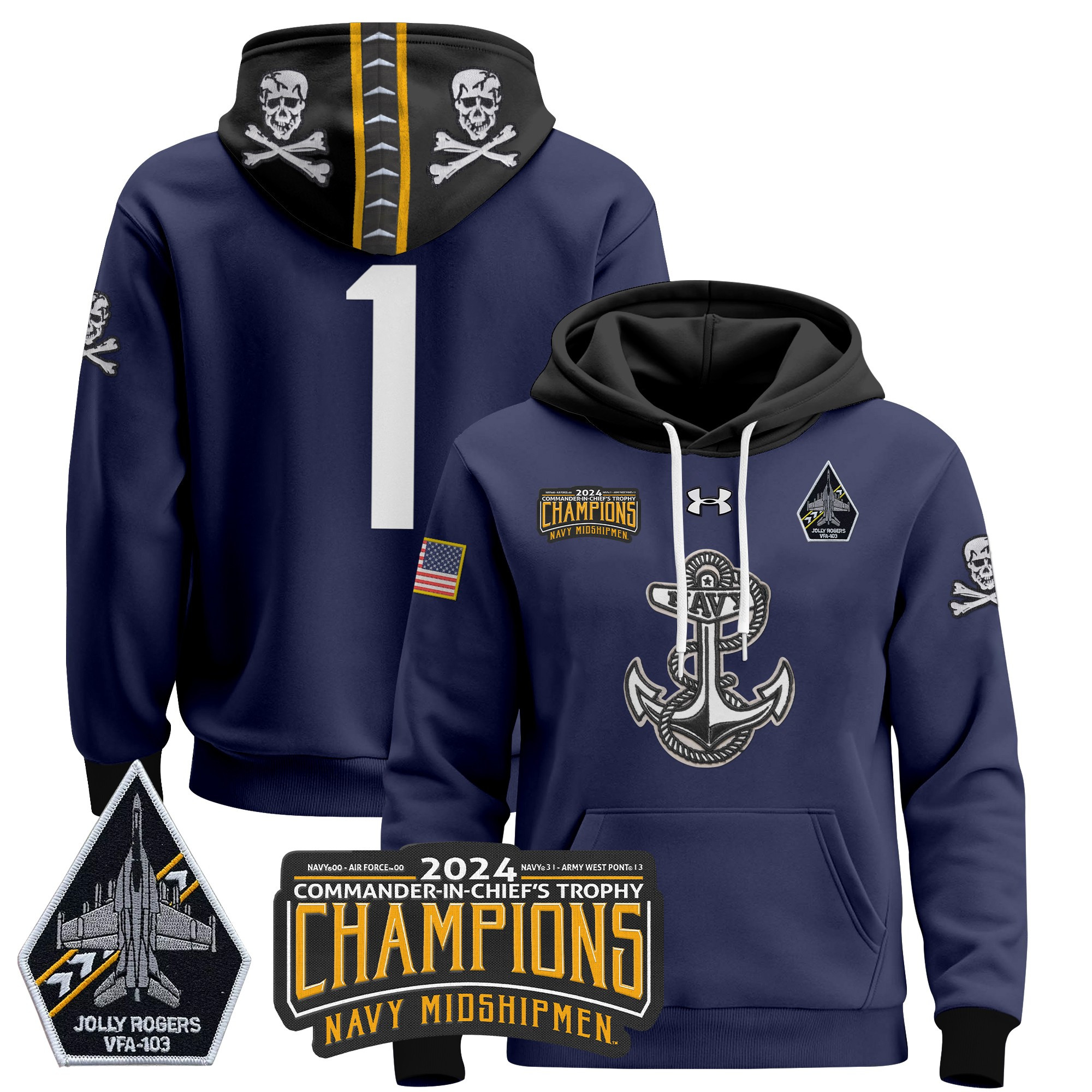 Navy Midshipmen 2024 Commander-In-Chief’s Trophy Champions Patch Pullover Hoodie