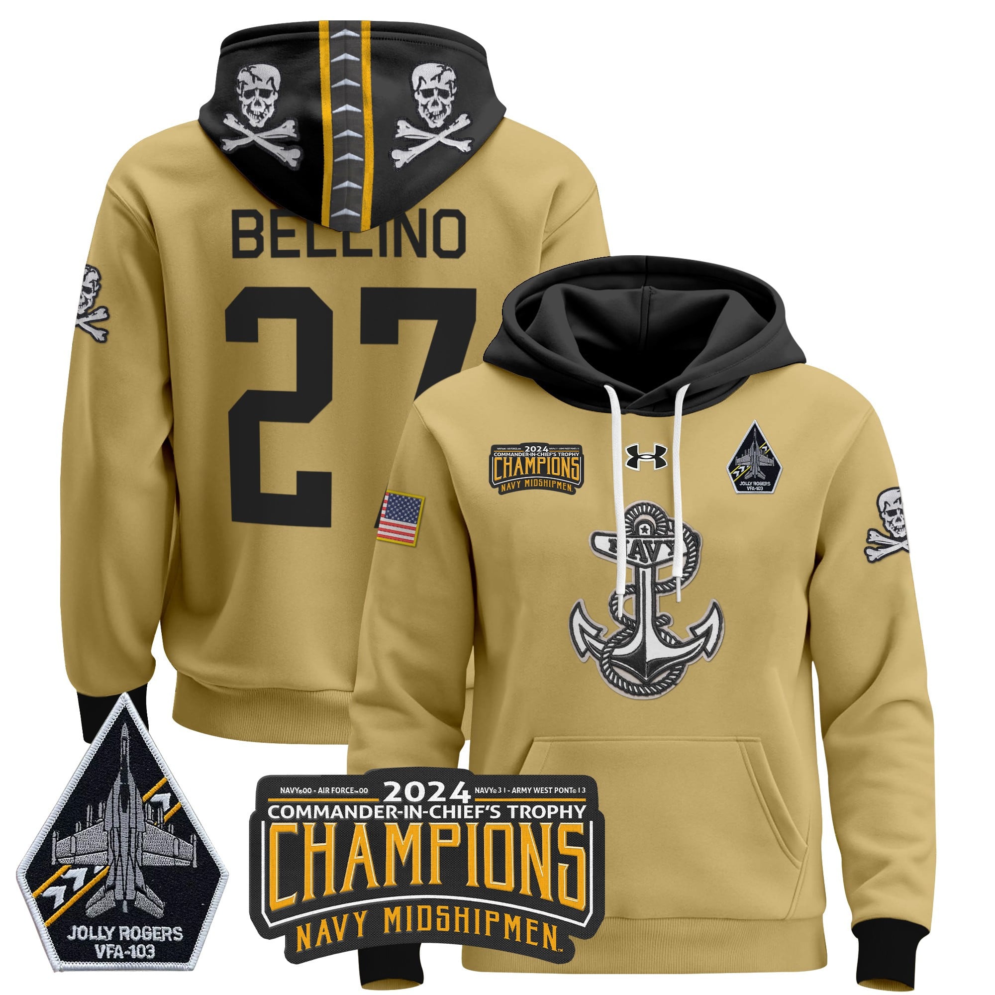 Navy Midshipmen 2024 Commander-In-Chief’s Trophy Champions Patch Pullover Hoodie