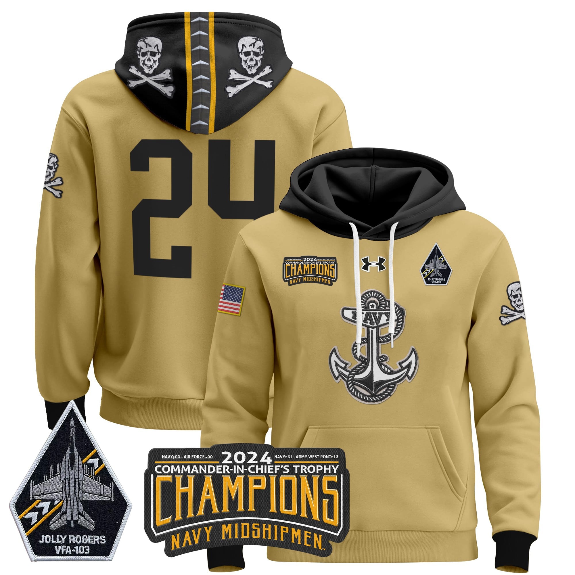 Navy Midshipmen 2024 Commander-In-Chief’s Trophy Champions Patch Pullover Hoodie
