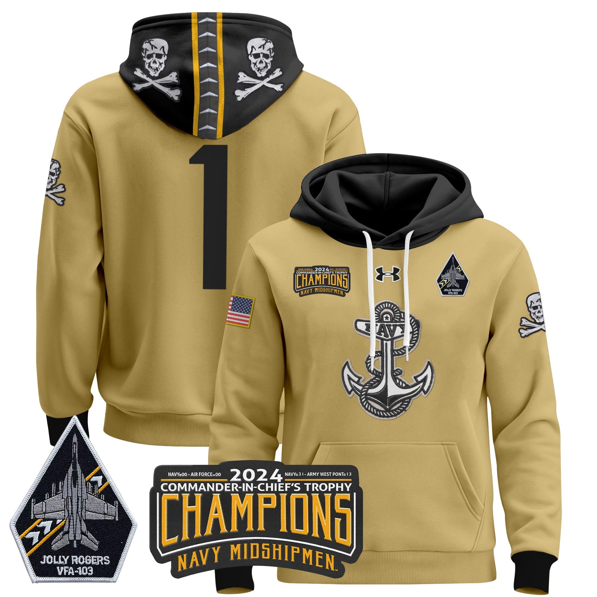 Navy Midshipmen 2024 Commander-In-Chief’s Trophy Champions Patch Pullover Hoodie
