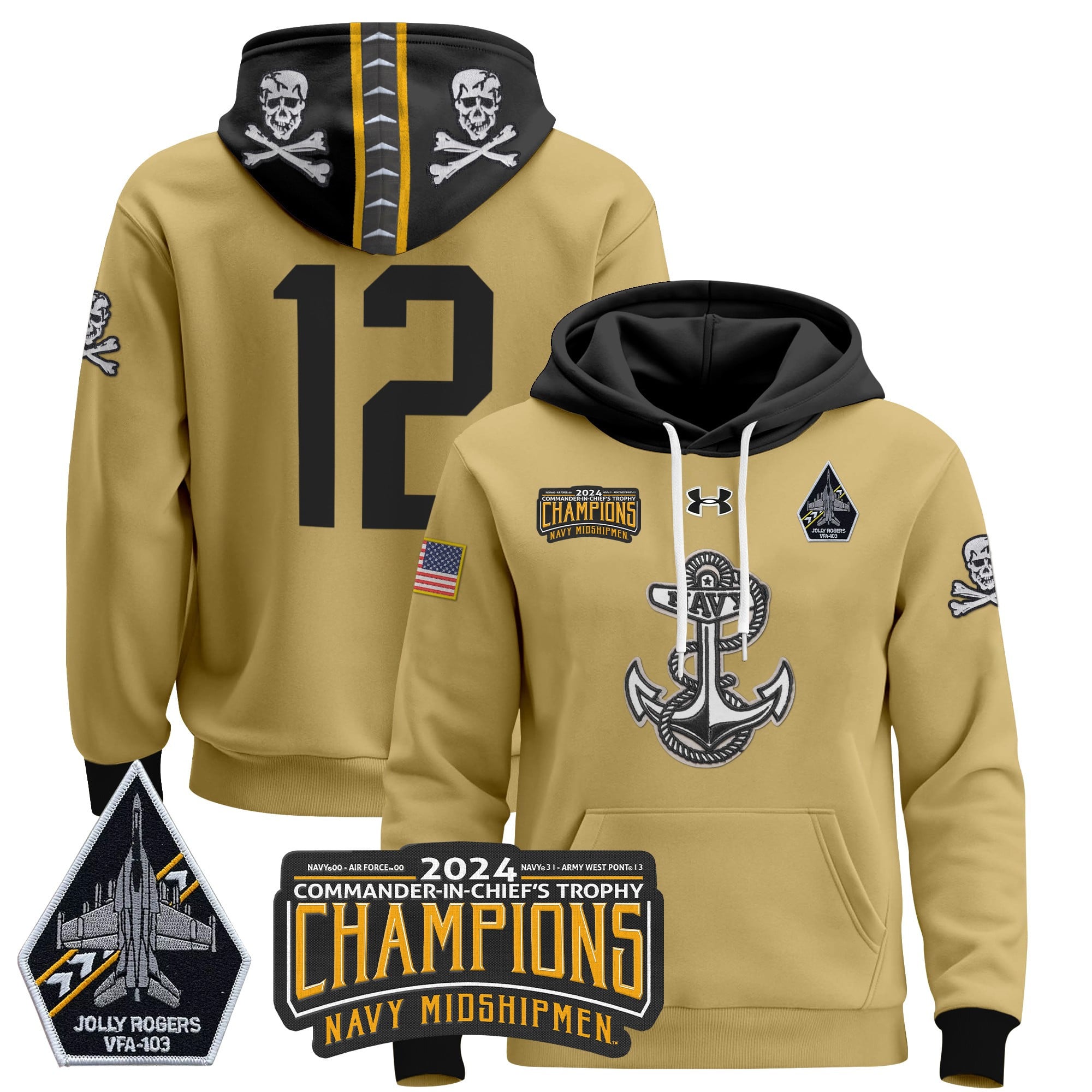 Navy Midshipmen 2024 Commander-In-Chief’s Trophy Champions Patch Pullover Hoodie