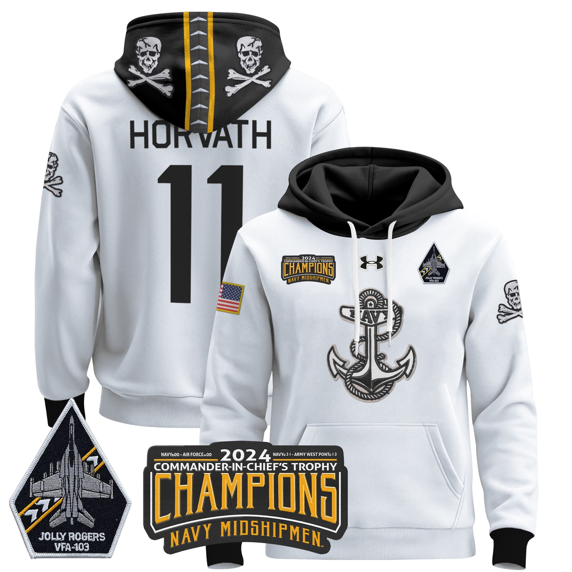 Navy Midshipmen 2024 Commander-In-Chief’s Trophy Champions Patch Pullover Hoodie