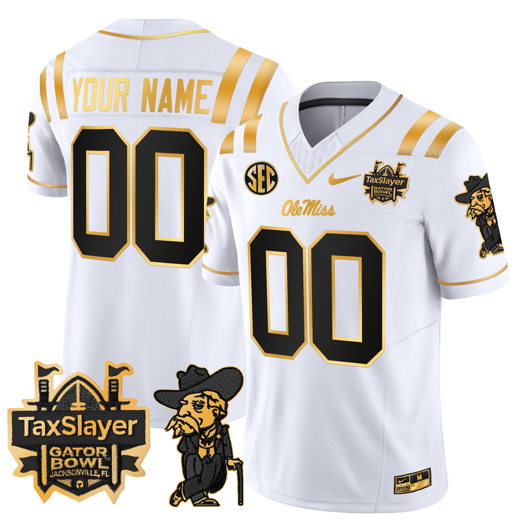 Ole Miss Rebels 2024 Gator Bowl Patch Gold Vapor Limited Custom Jersey – All Stitched