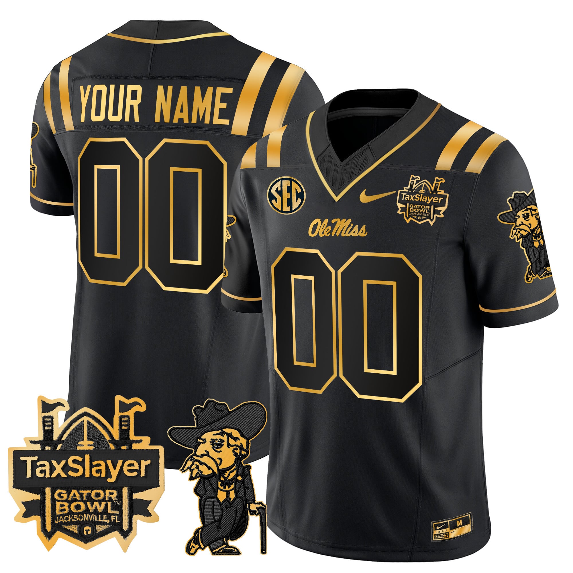 Ole Miss Rebels 2024 Gator Bowl Patch Gold Vapor Limited Custom Jersey – All Stitched