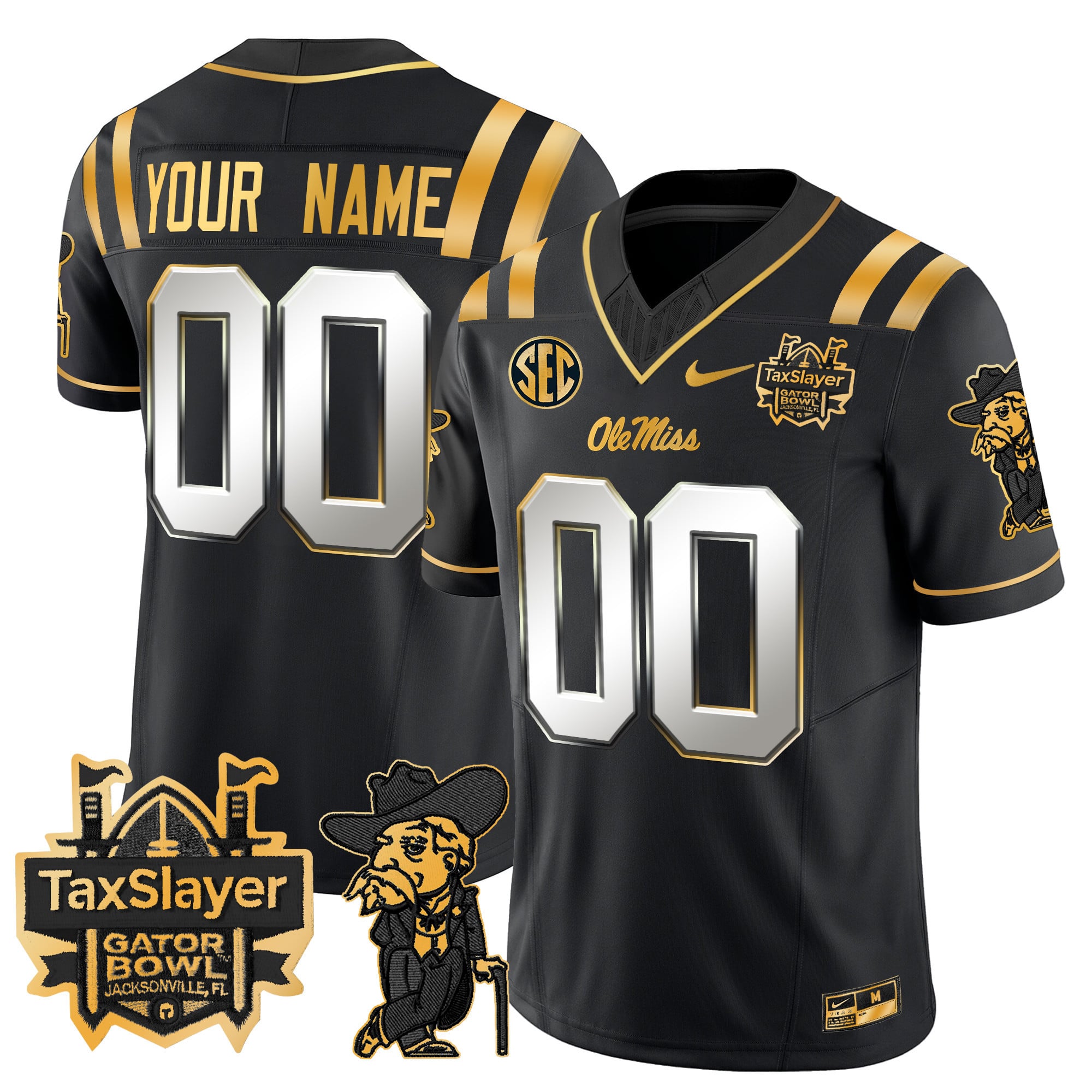 Ole Miss Rebels 2024 Gator Bowl Patch Gold Vapor Limited Custom Jersey – All Stitched