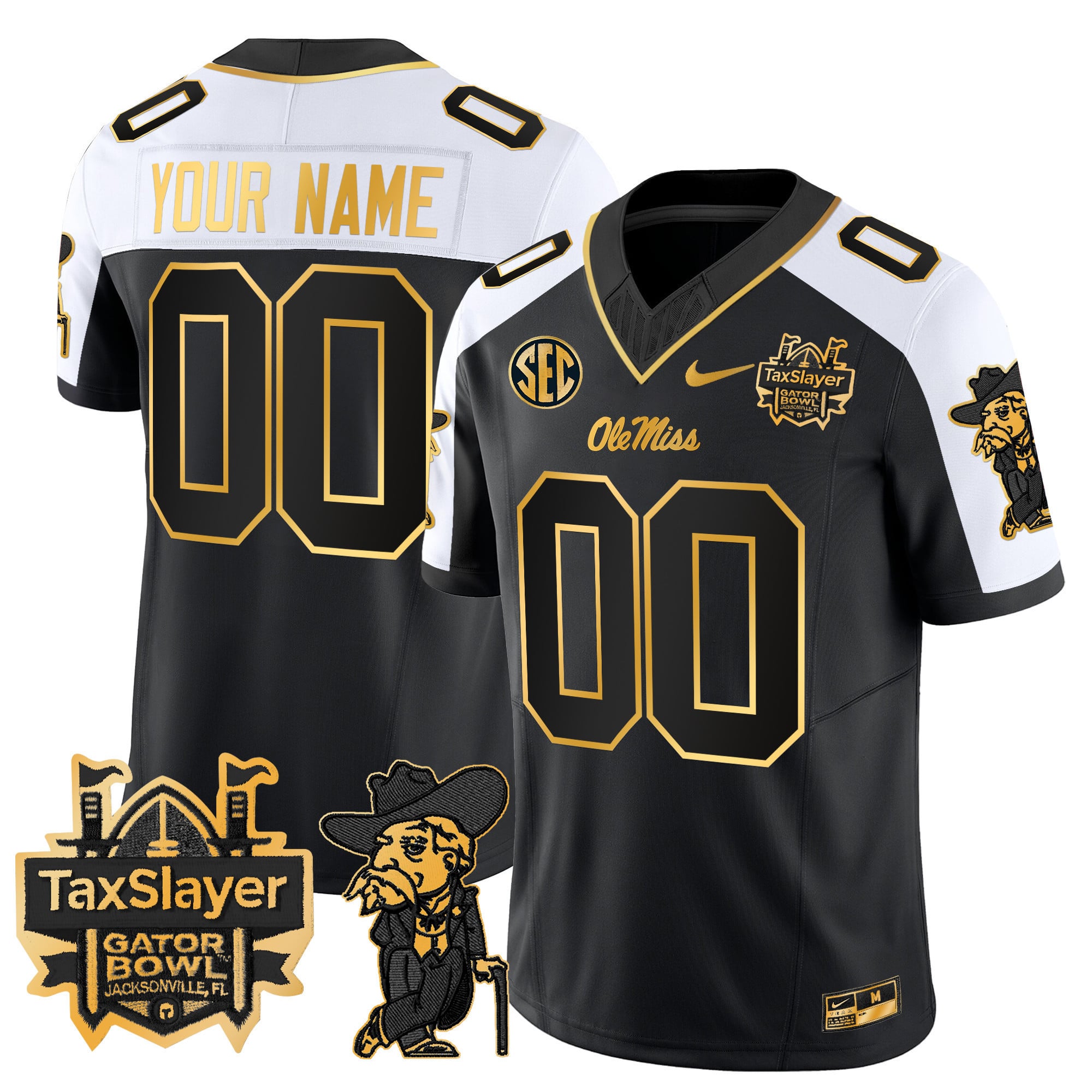 Ole Miss Rebels 2024 Gator Bowl Patch Gold Vapor Limited Custom Jersey – All Stitched