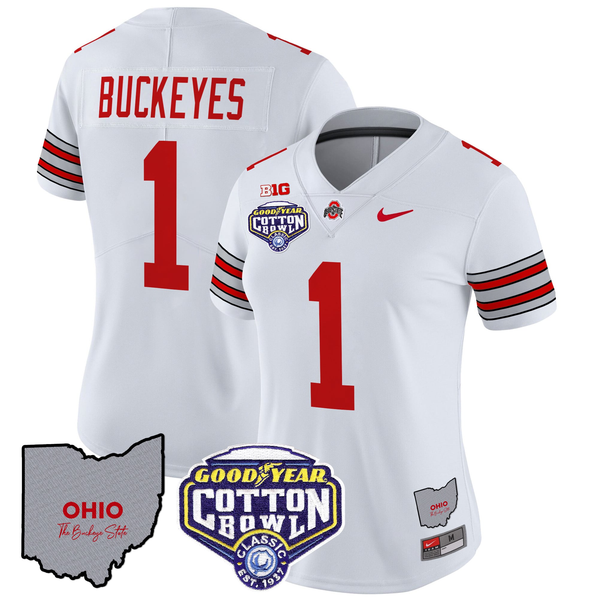 Women’s Ohio State Buckeyes ‘Heritage Stripe’ Cotton Bowl Patch Vapor Limited Jersey – All Stitched