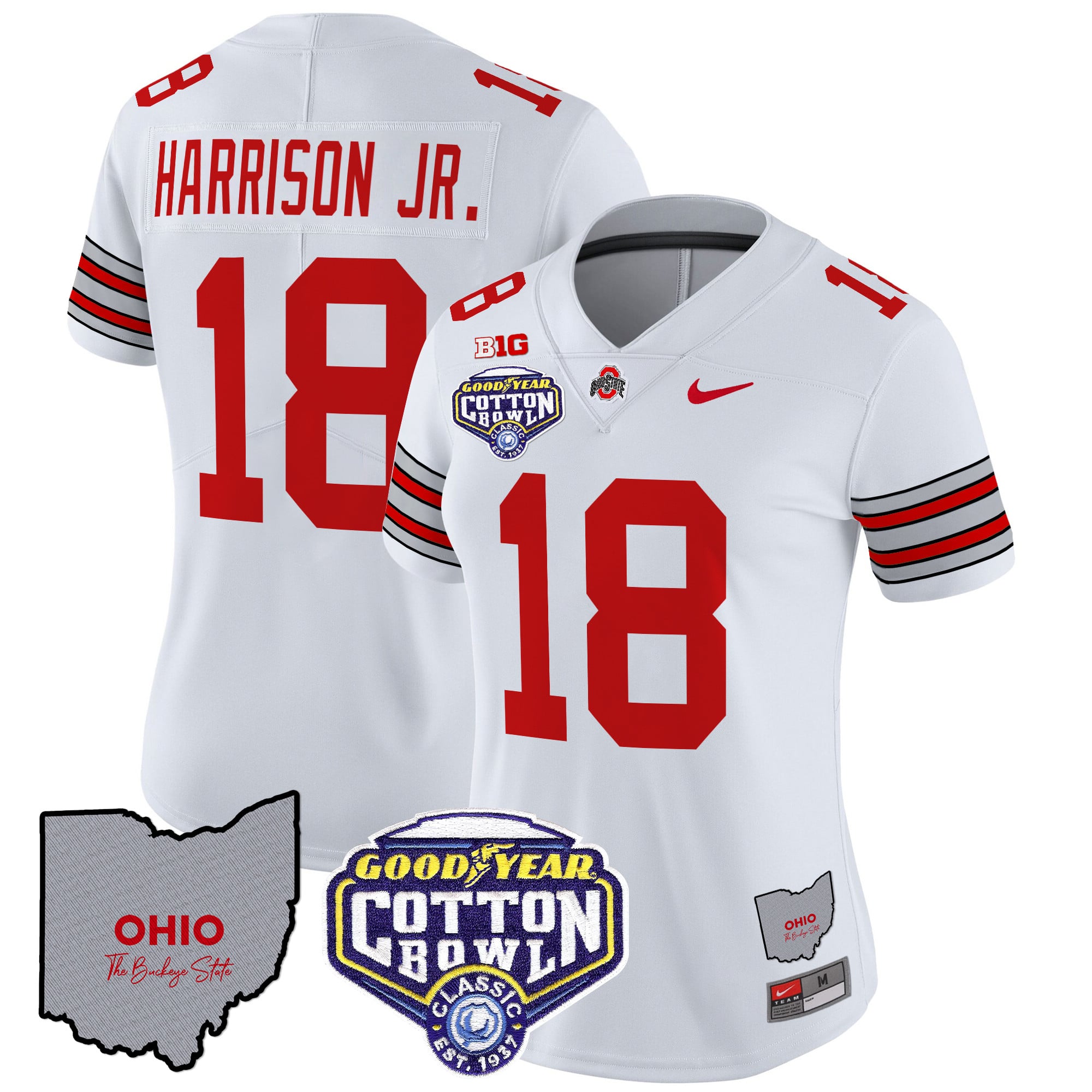 Women’s Ohio State Buckeyes ‘Heritage Stripe’ Cotton Bowl Patch Vapor Limited Jersey – All Stitched