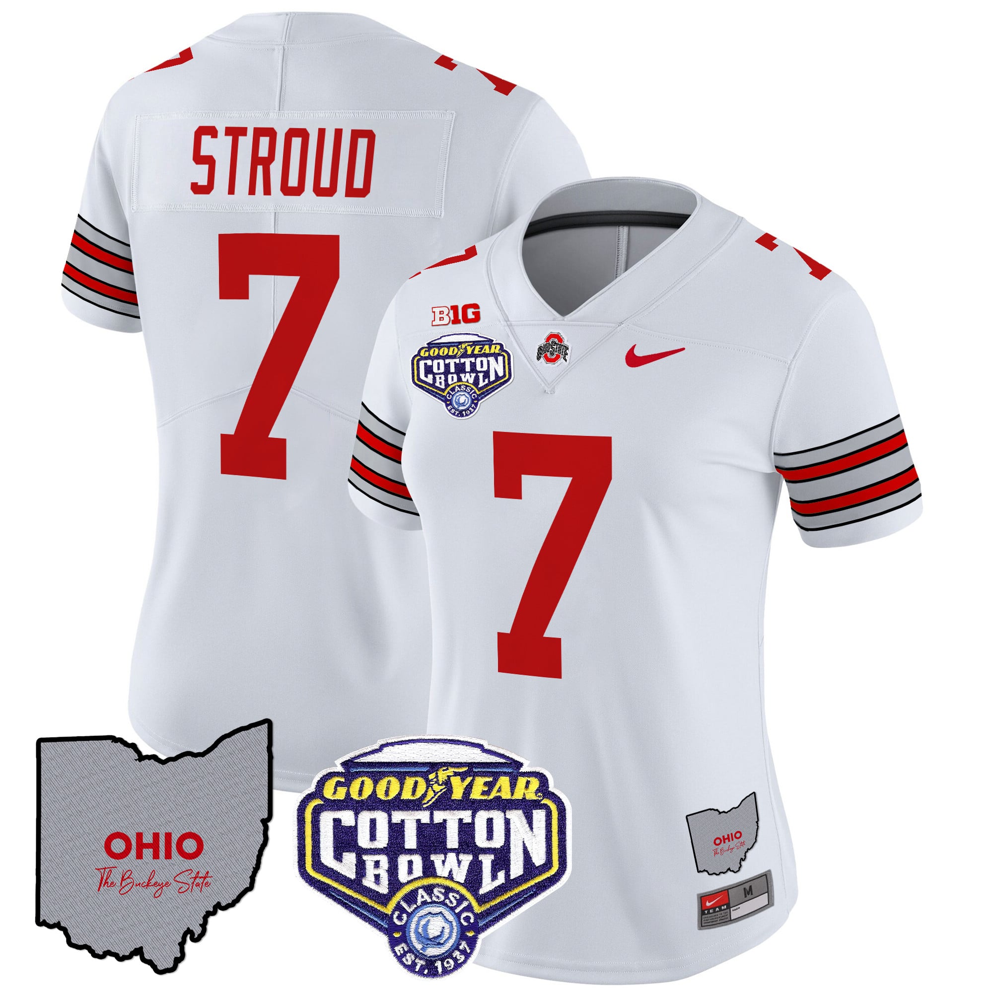 Women’s Ohio State Buckeyes ‘Heritage Stripe’ Cotton Bowl Patch Vapor Limited Jersey – All Stitched