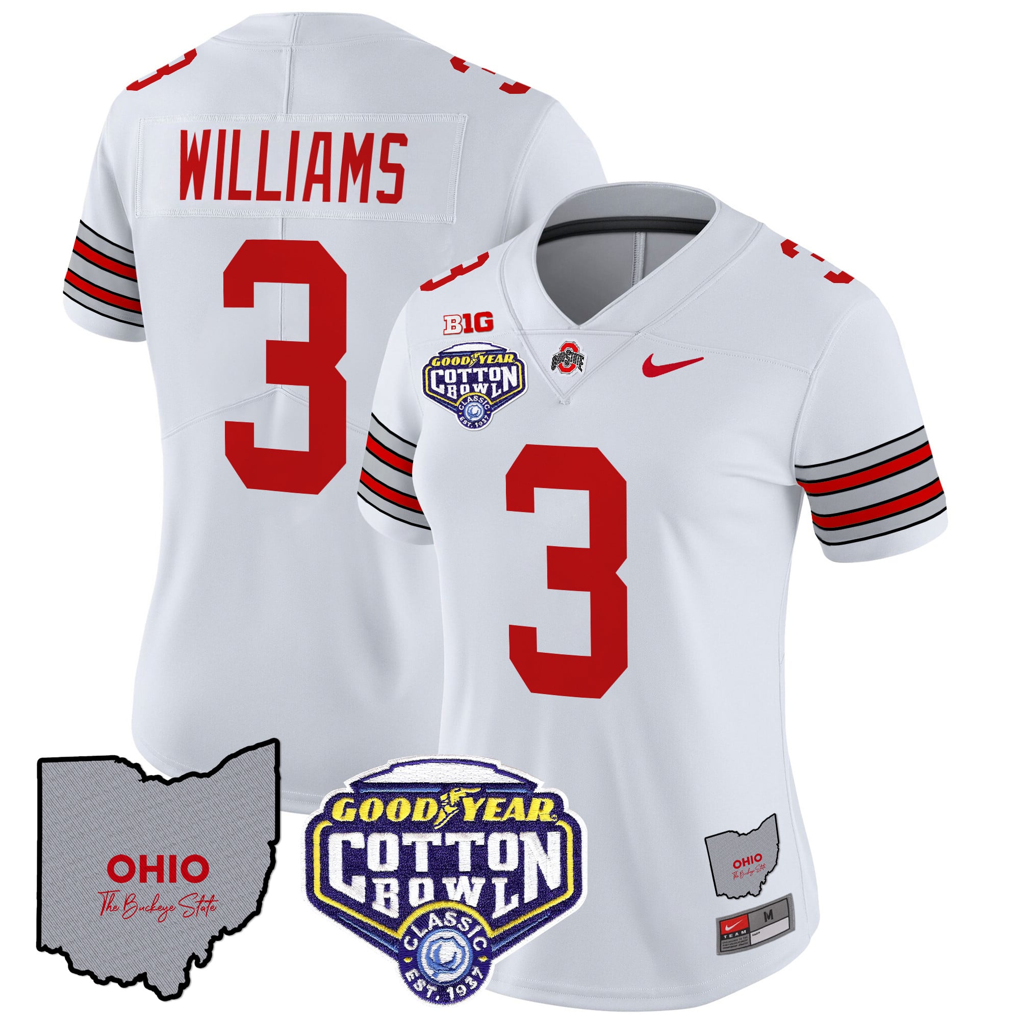 Women’s Ohio State Buckeyes ‘Heritage Stripe’ Cotton Bowl Patch Vapor Limited Jersey – All Stitched