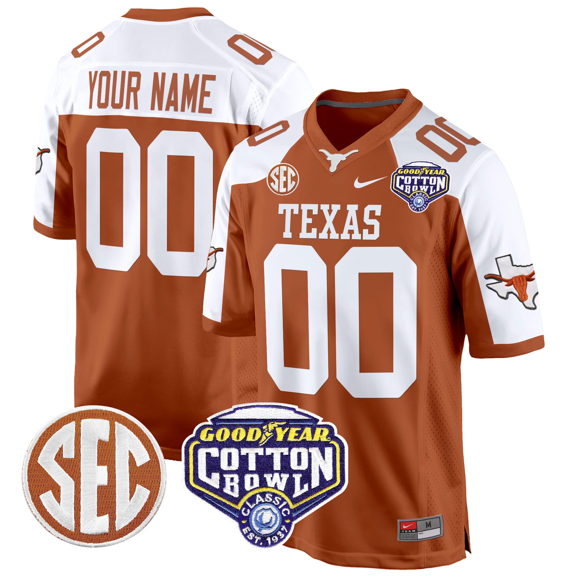 Texas Longhorns Cotton Bowl Patch Game Custom Jersey – All Stitched