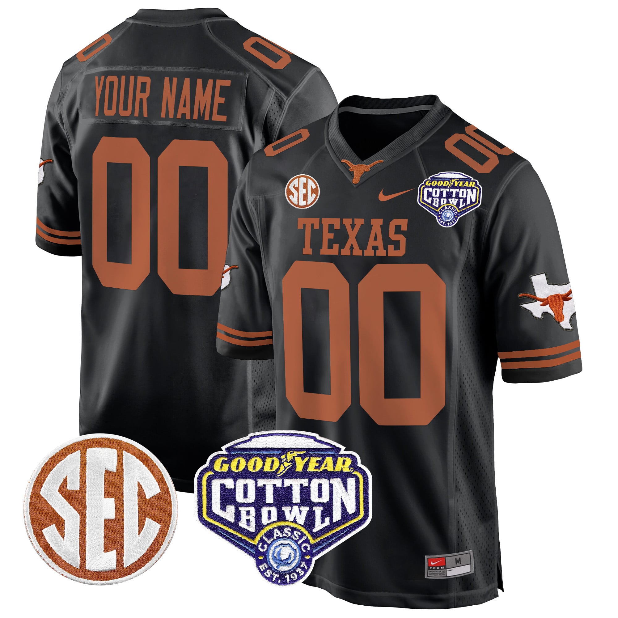 Texas Longhorns Cotton Bowl Patch Game Custom Jersey – All Stitched