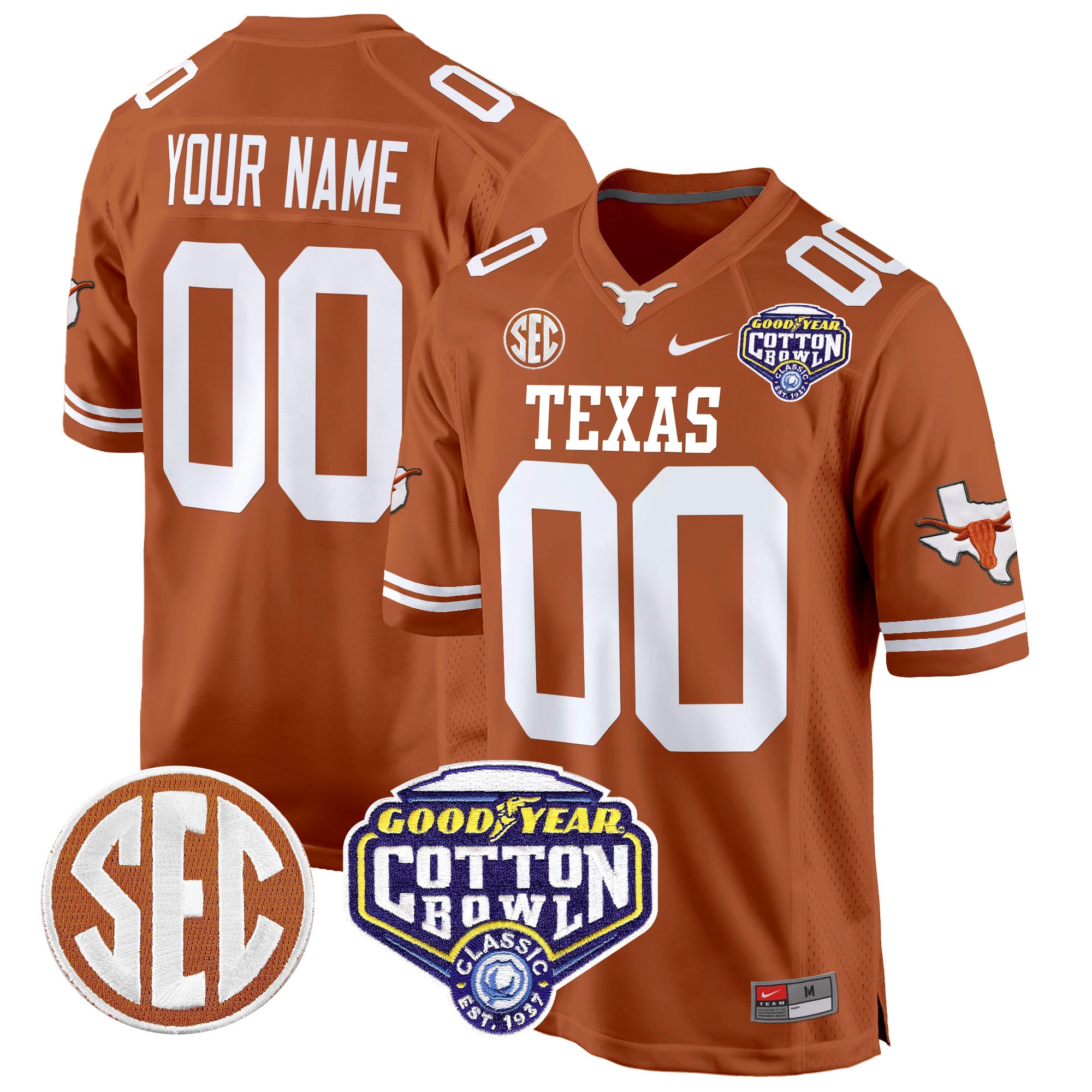 Texas Longhorns Cotton Bowl Patch Game Custom Jersey – All Stitched