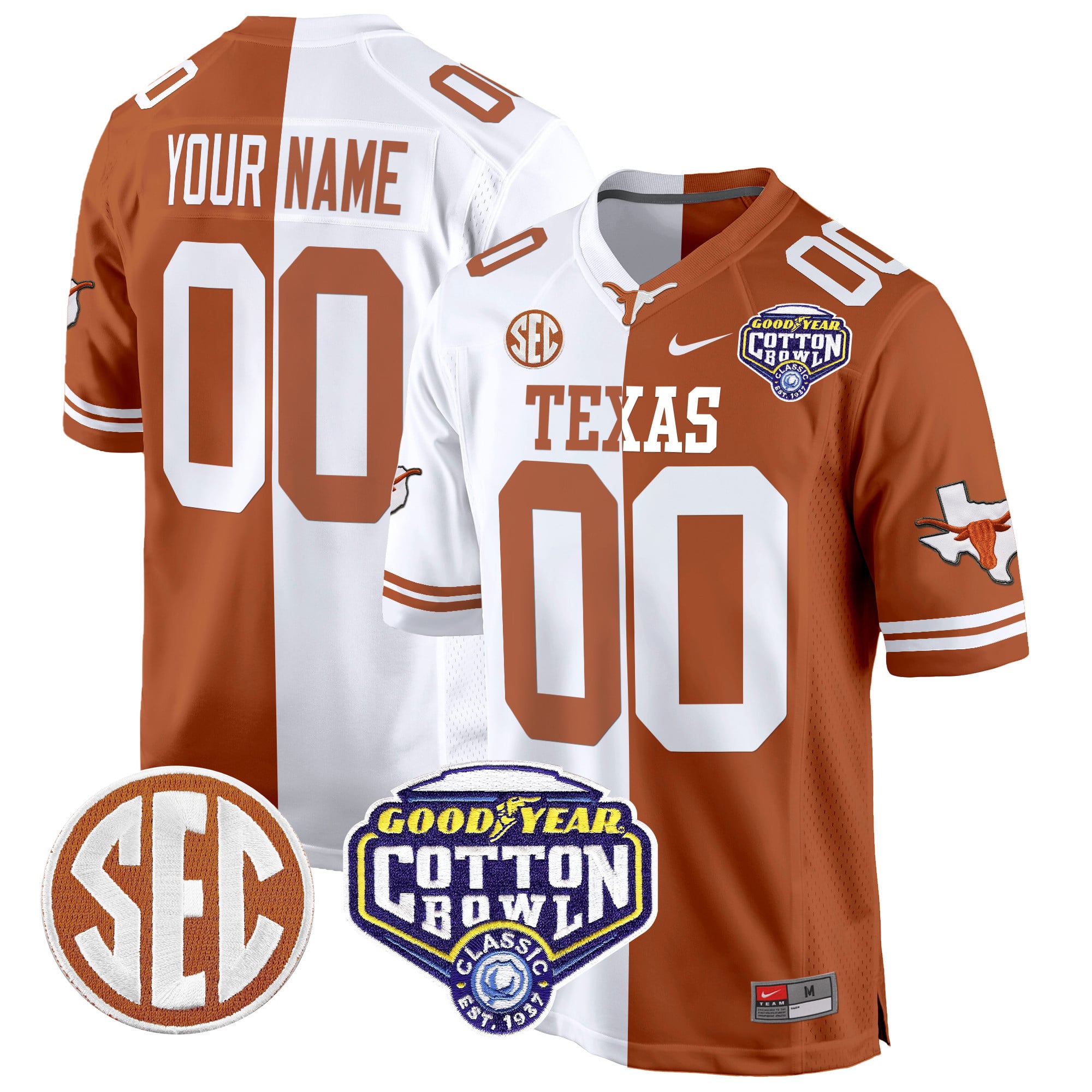 Texas Longhorns Cotton Bowl Patch Game Custom Jersey – All Stitched