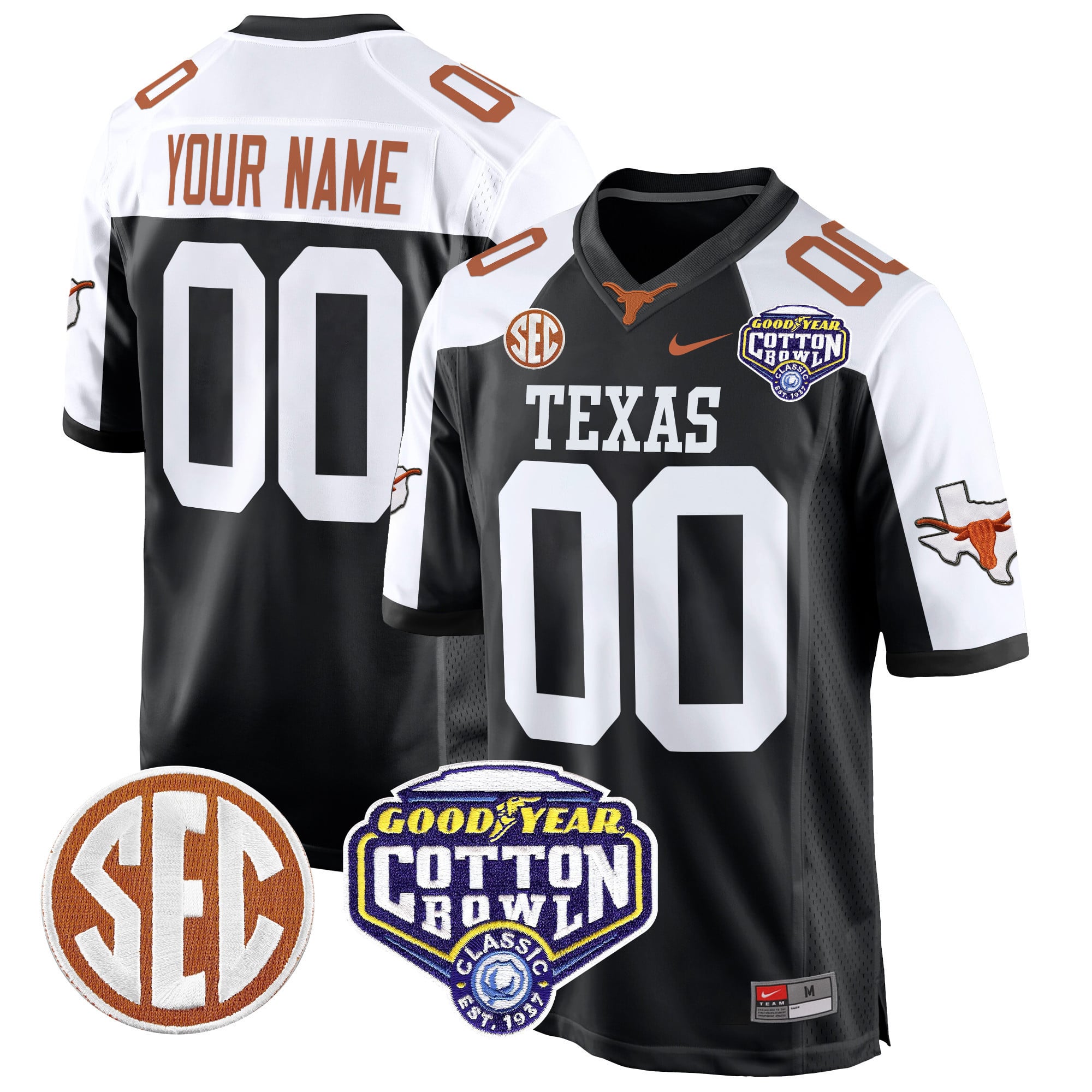 Texas Longhorns Cotton Bowl Patch Game Custom Jersey – All Stitched