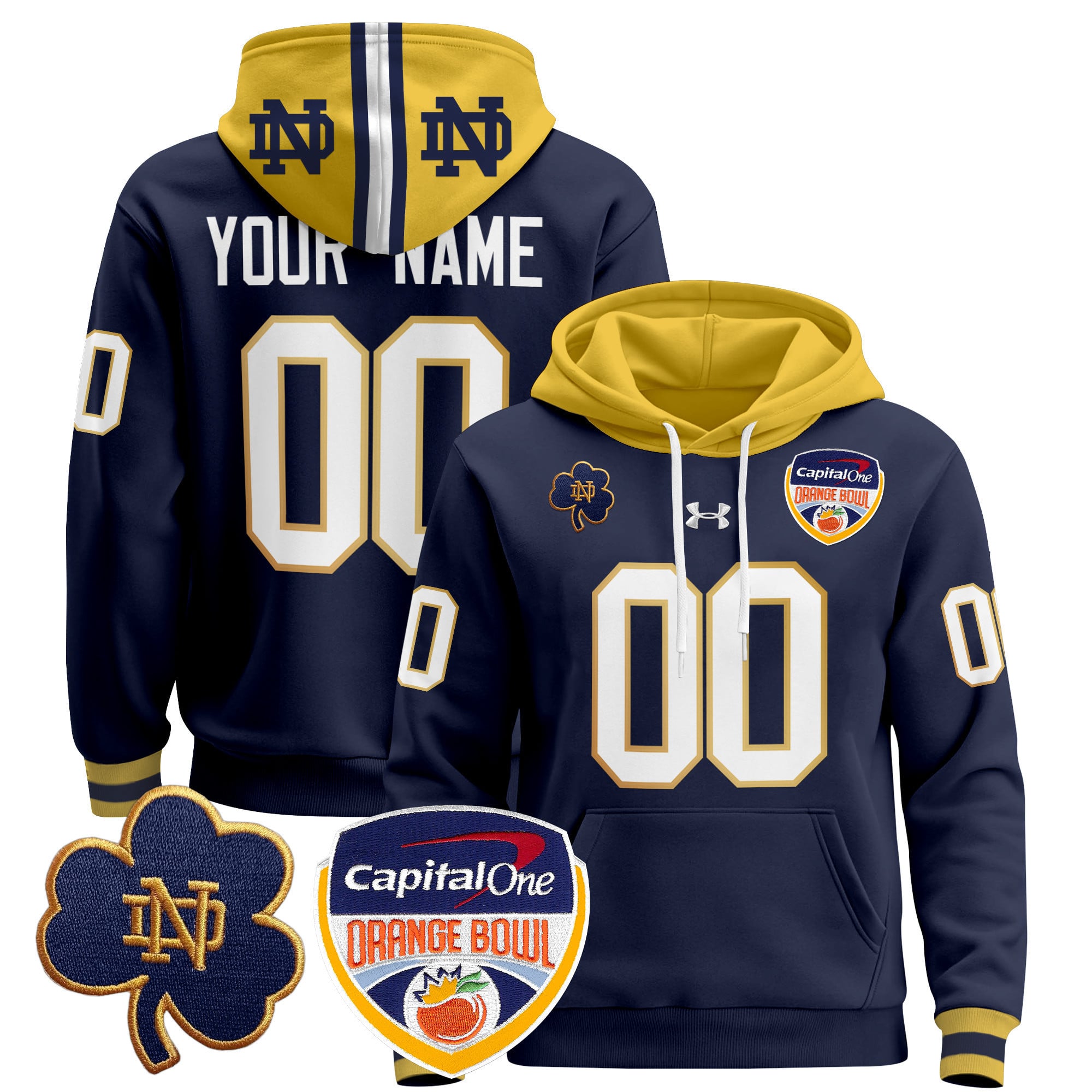 Notre Dame Fighting Irish Orange Bowl Patch Custom Pullover Hoodie – All Stitched