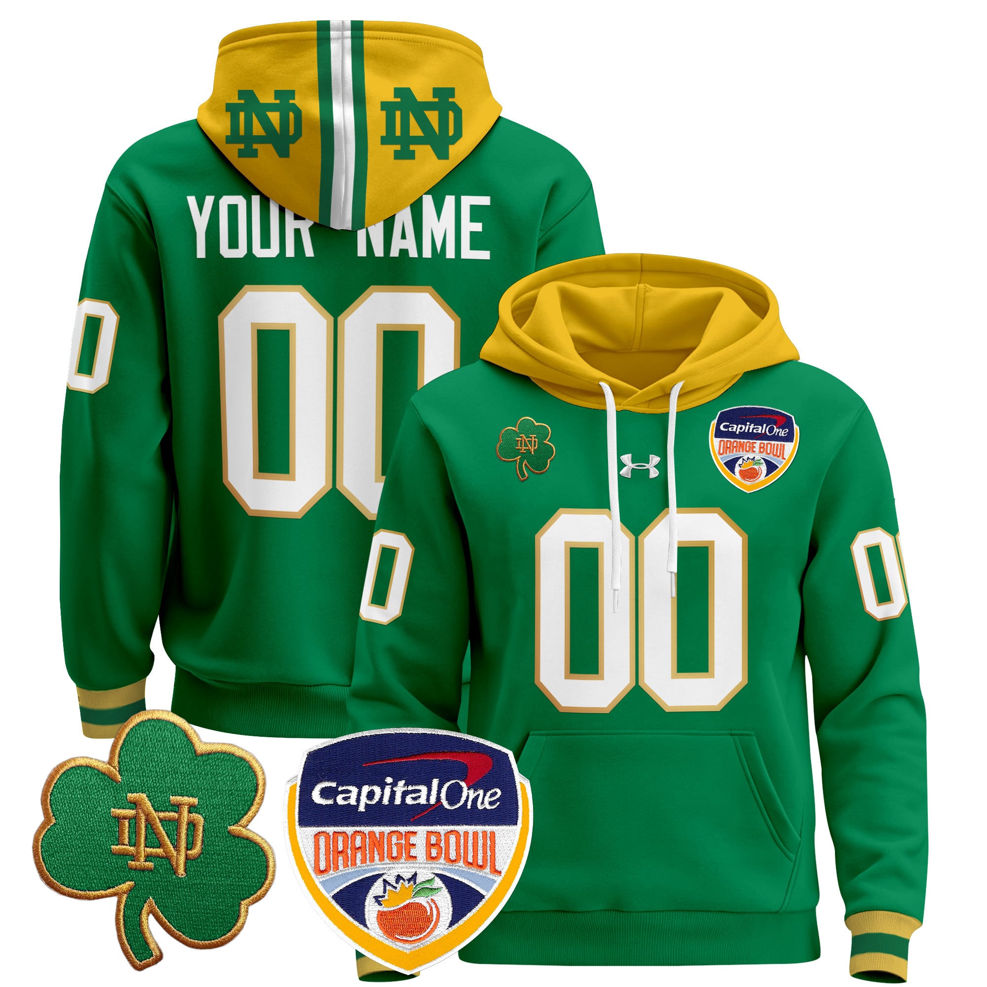 Notre Dame Fighting Irish Orange Bowl Patch Custom Pullover Hoodie – All Stitched