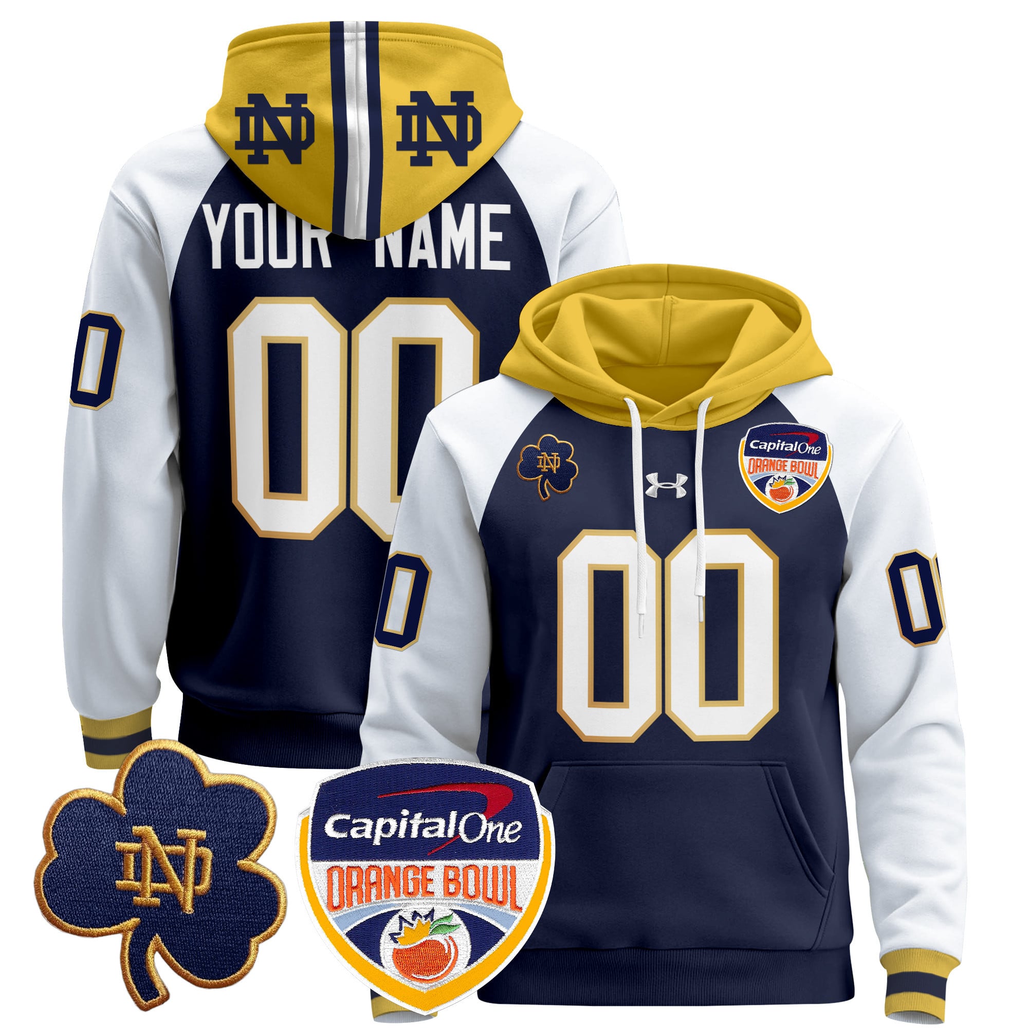 Notre Dame Fighting Irish Orange Bowl Patch Custom Pullover Hoodie – All Stitched